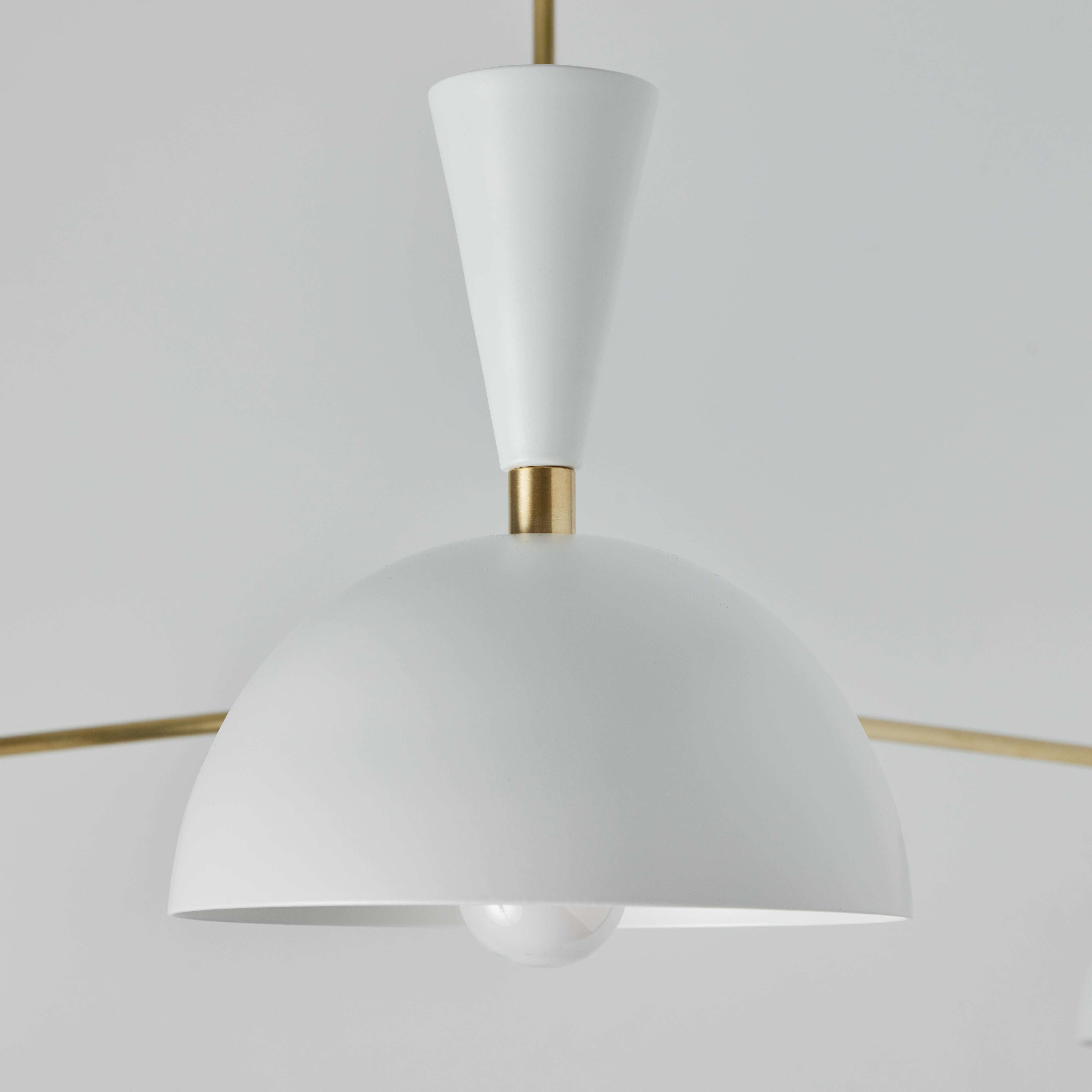 Metal Large Three-Cone 'Lola II' Chandelier in White and Brass For Sale