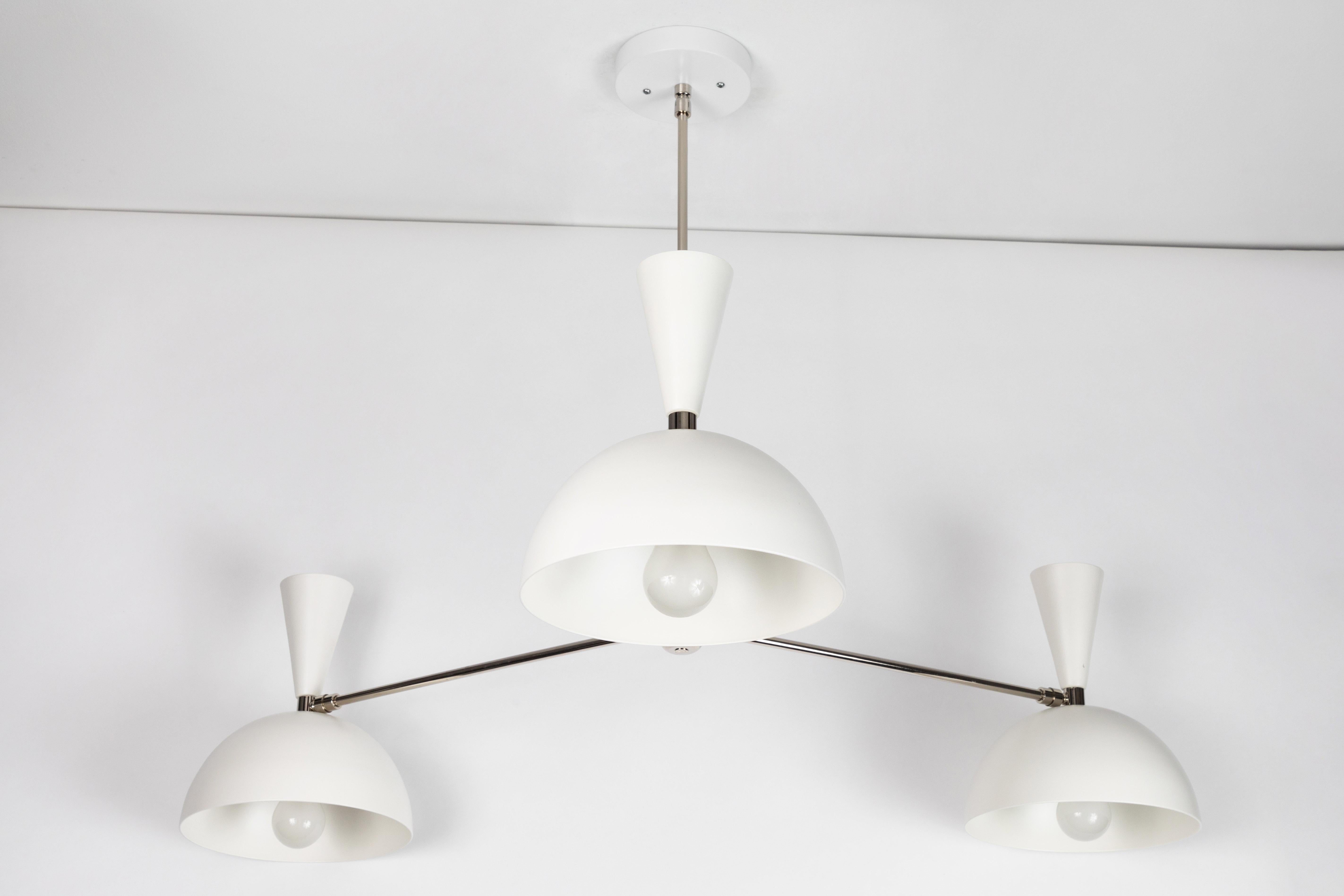 Large Three-Cone 'Lola II' Chandelier in White and Chrome For Sale 2