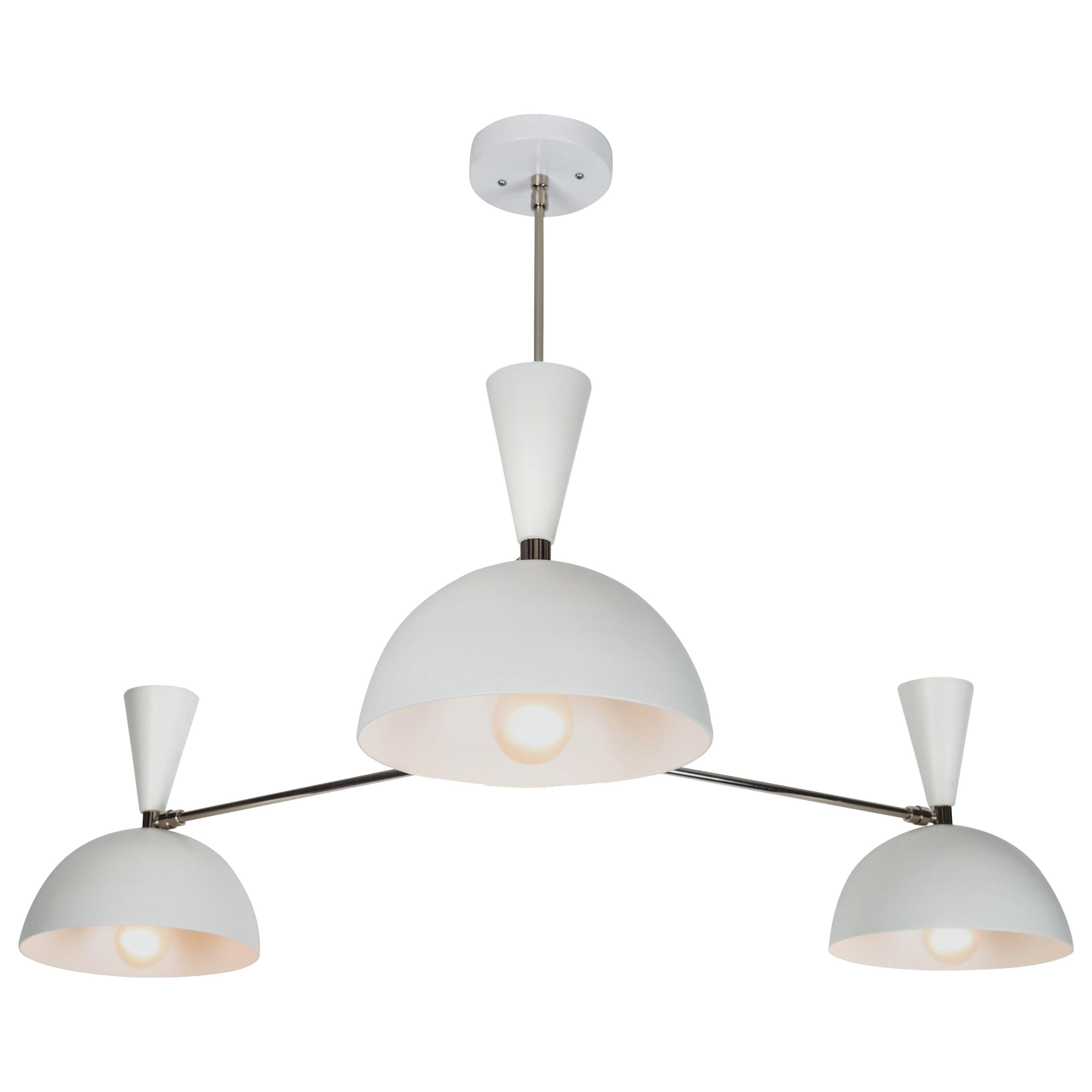 Large Three-Cone 'Lola II' Chandelier in White and Chrome For Sale