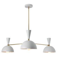 Large Three-Cone 'Lola II' Chandelier in White and Brass