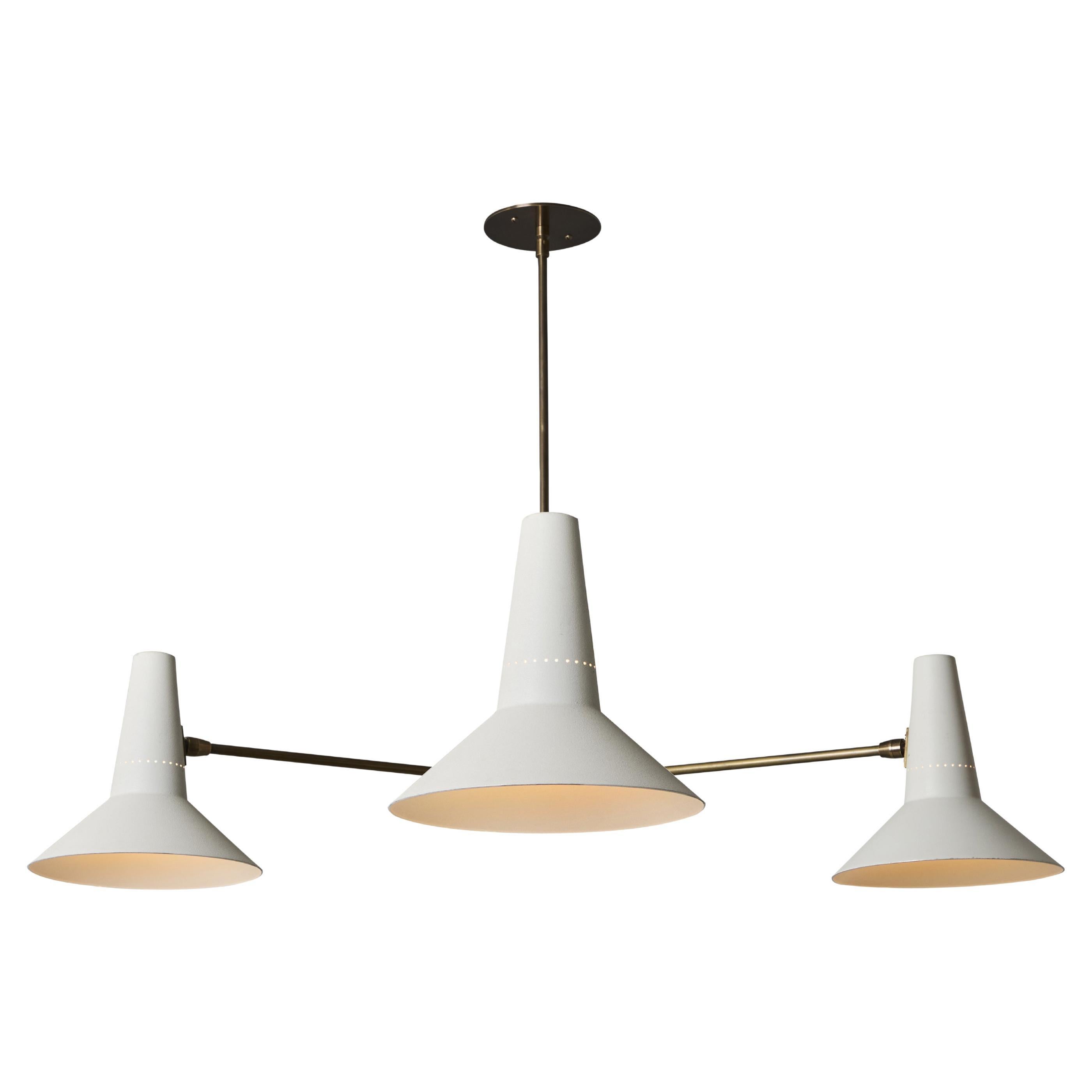 Large Three-Cone White and Brass Chandelier in the Style of Giuseppe Ostuni