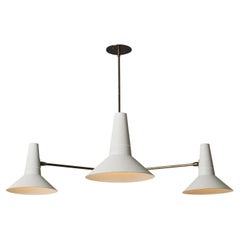 Large Three-Cone White and Brass Chandelier in the Style of Giuseppe Ostuni