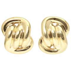 Large Three Dimensional Gold Intertwined Link Knot Clip Earrings