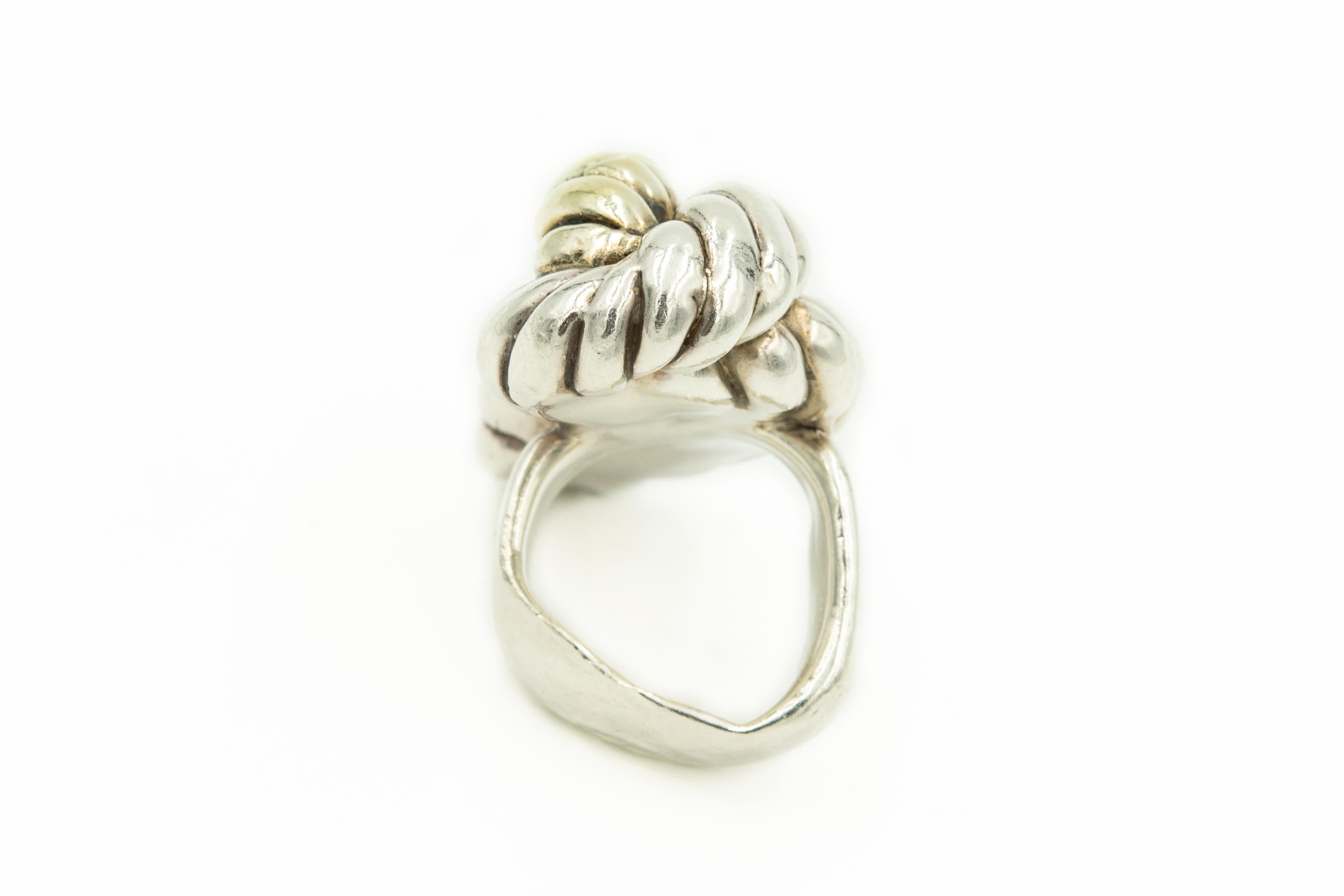 Large Three Dimensional Sterling Silver Vermeil Freeform Twisted Rope Ring In Good Condition In Miami Beach, FL