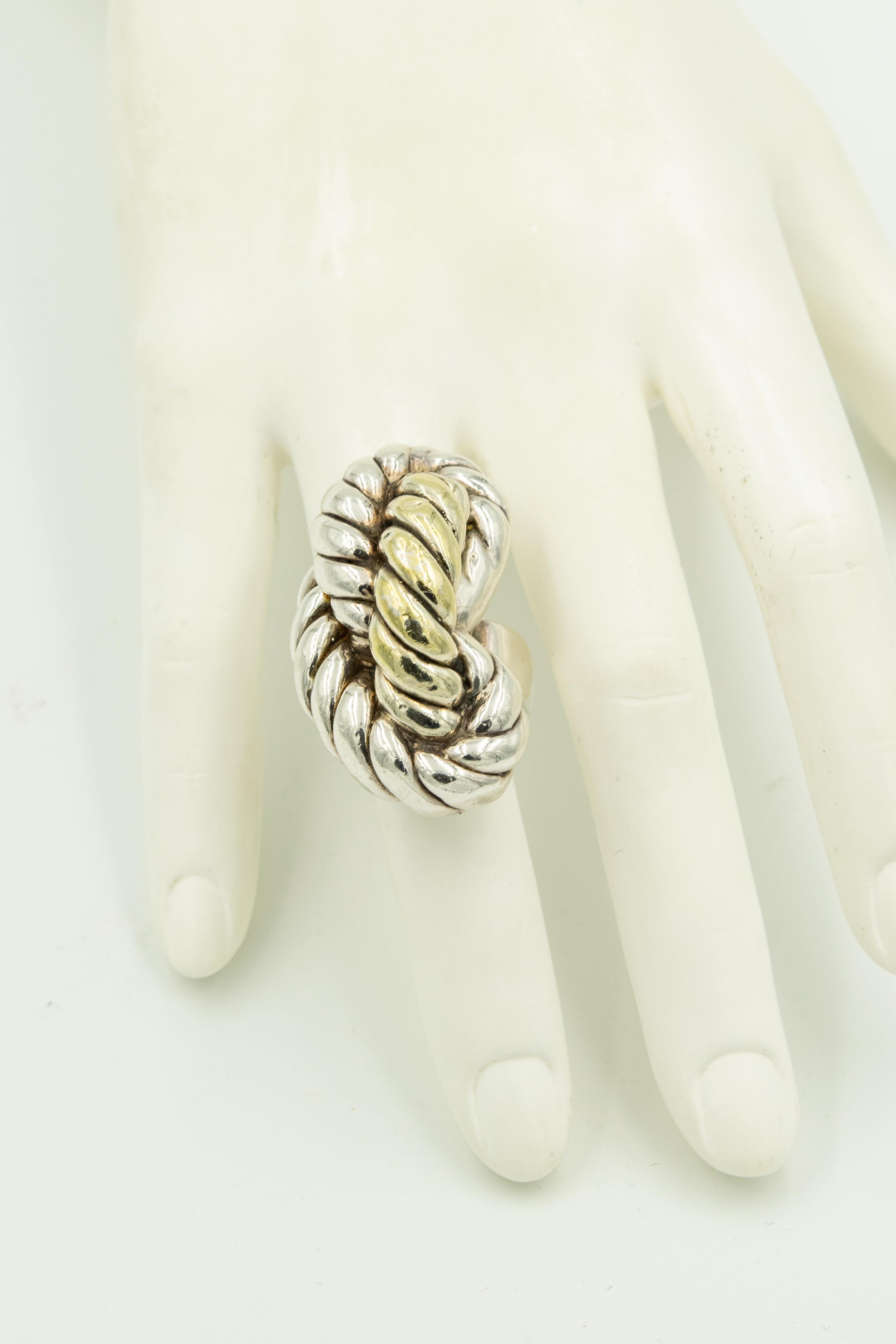Women's or Men's Large Three Dimensional Sterling Silver Vermeil Freeform Twisted Rope Ring
