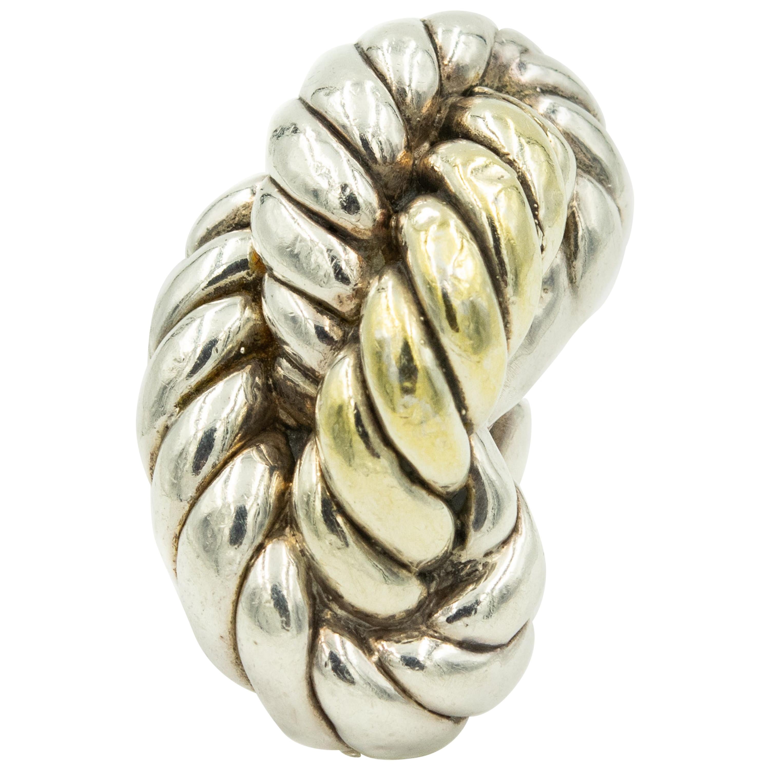 Large Three Dimensional Sterling Silver Vermeil Freeform Twisted Rope Ring