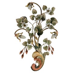 Large three-light Florentine Wall Lamp in colored wrought iron and crystal, 1980