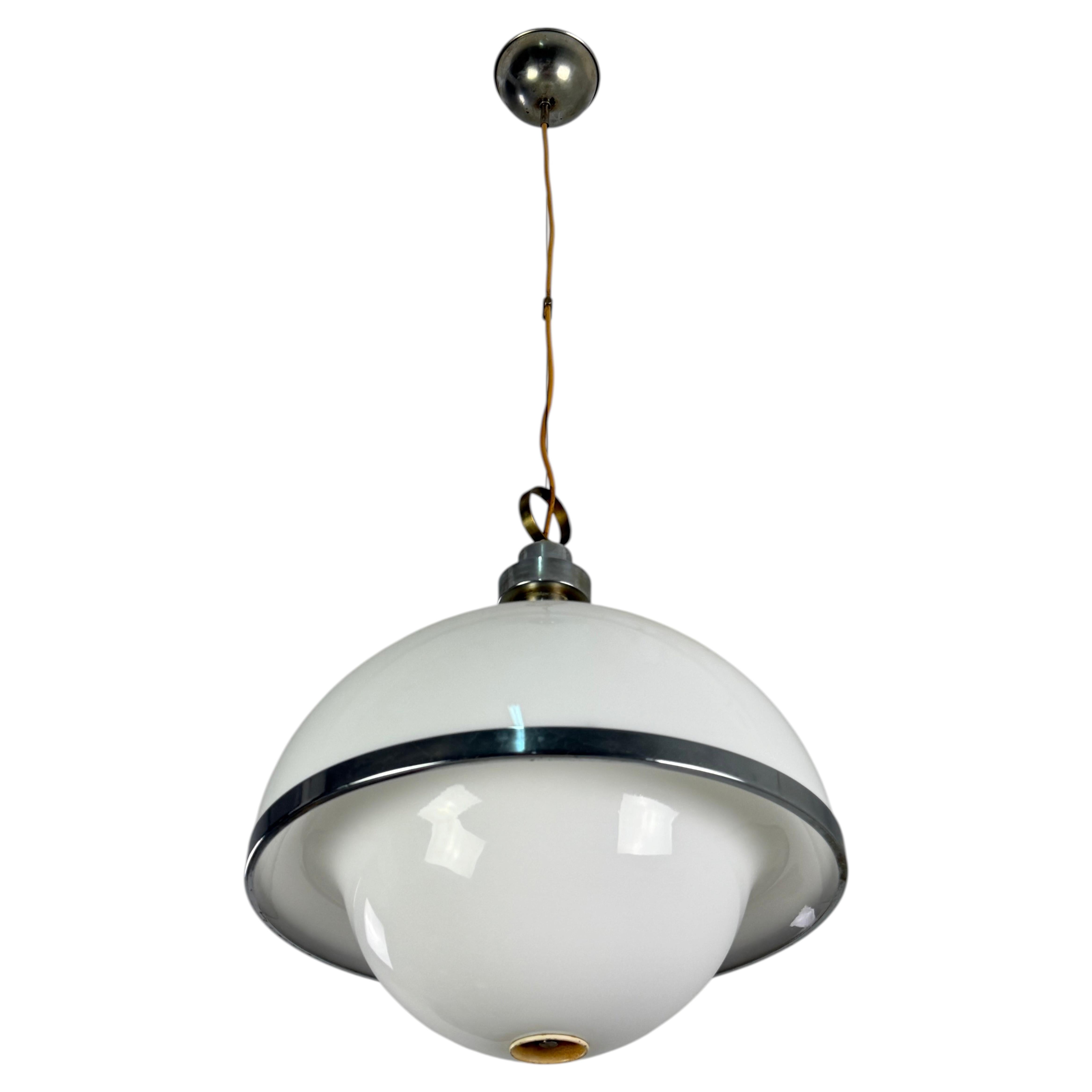 Large three-light plexiglass pendant lamp, 1960s For Sale