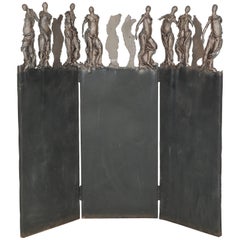 Grand écran de sol à trois panneaux intitulé « Danseurs » de Judith Brown