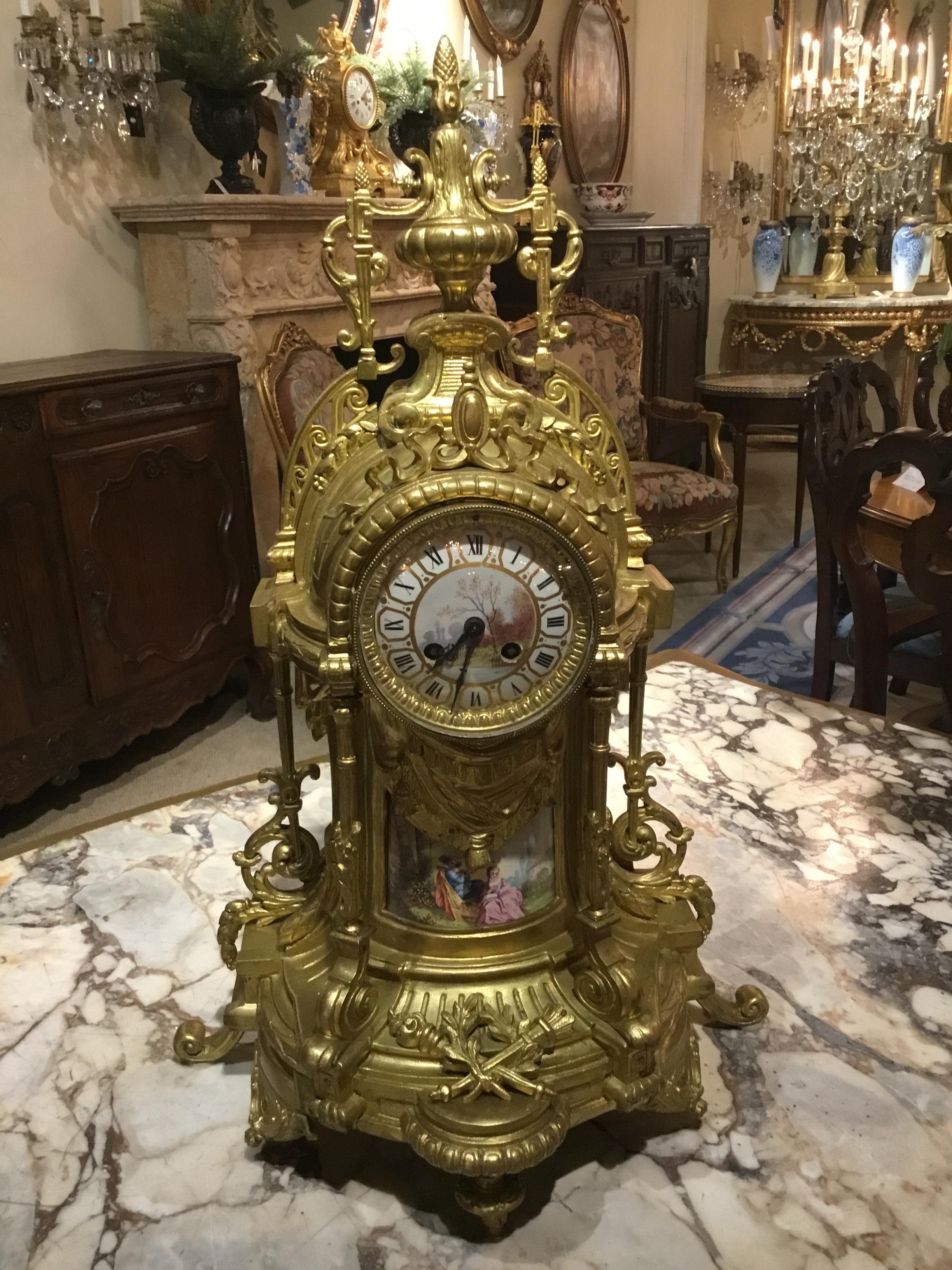 Large Three-Piece French 19th Century Clock/Garniture Set Louis XVI Style For Sale 4