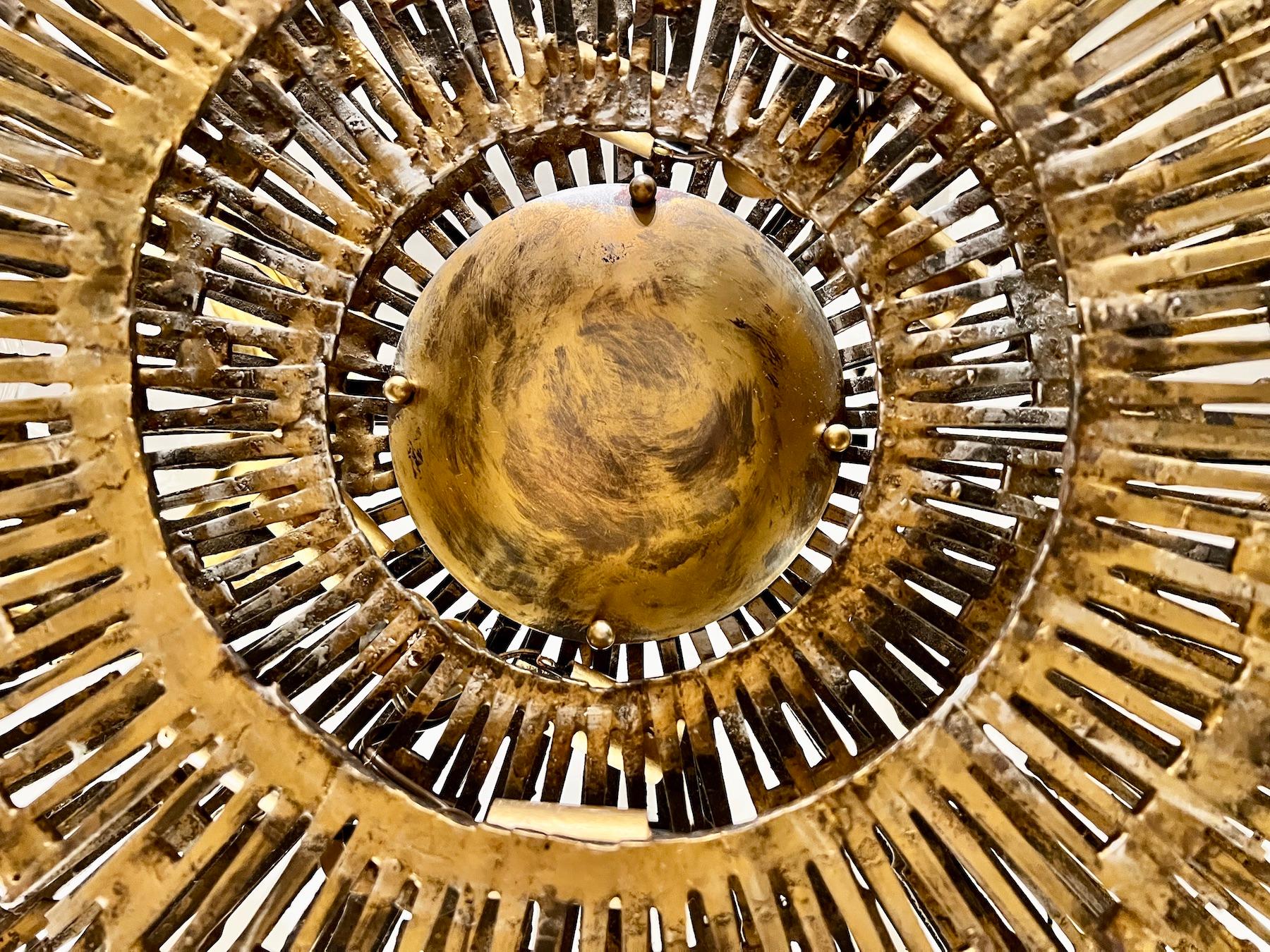 Mid-20th Century Gilt Iron Sunburst Light Fixture For Sale