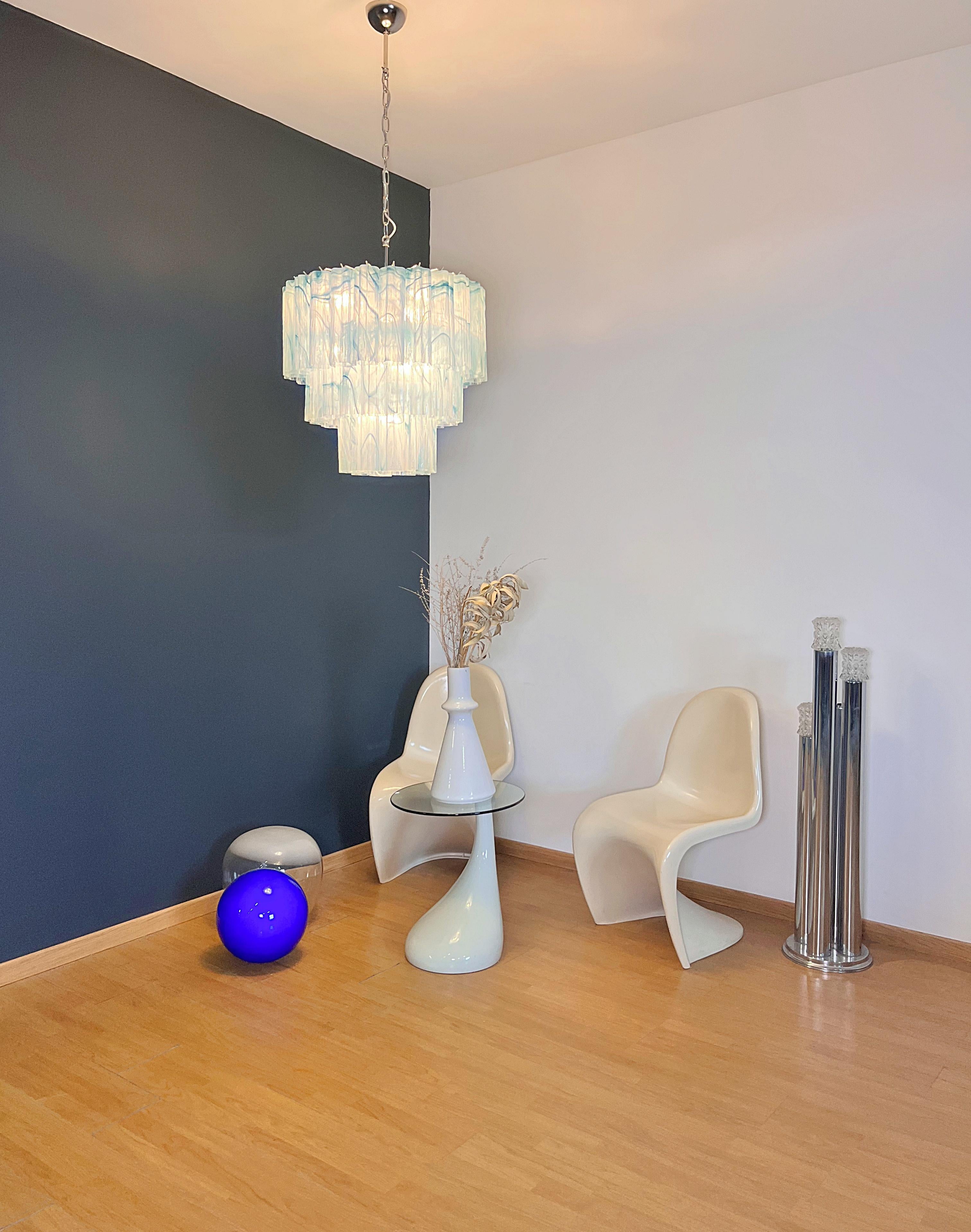 Large three-Tier Murano 52 blue alabaster glass tubes For Sale 2