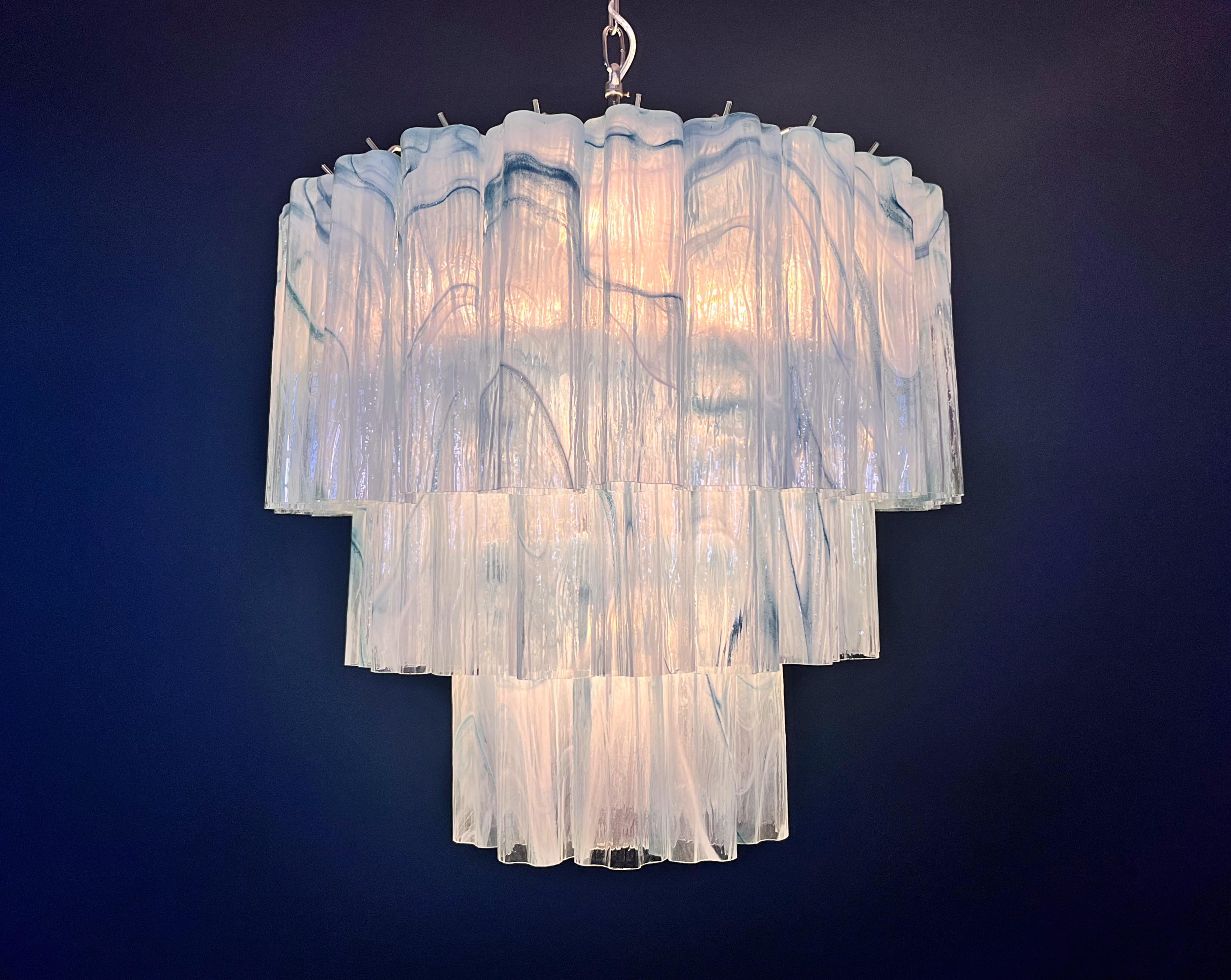 Large three-Tier Murano 52 blue alabaster glass tubes For Sale 4