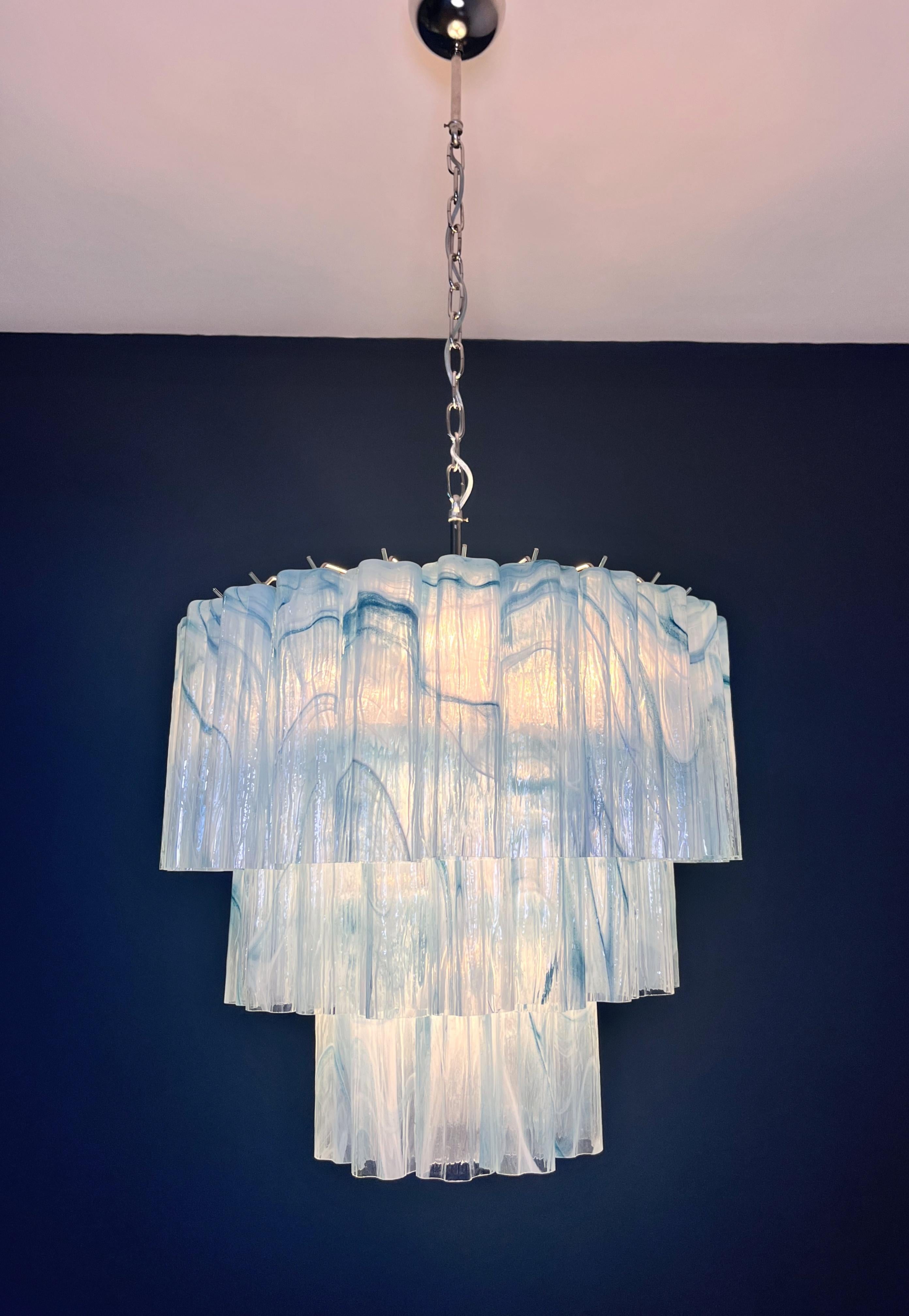Large three-Tier Murano 52 blue alabaster glass tubes For Sale 5