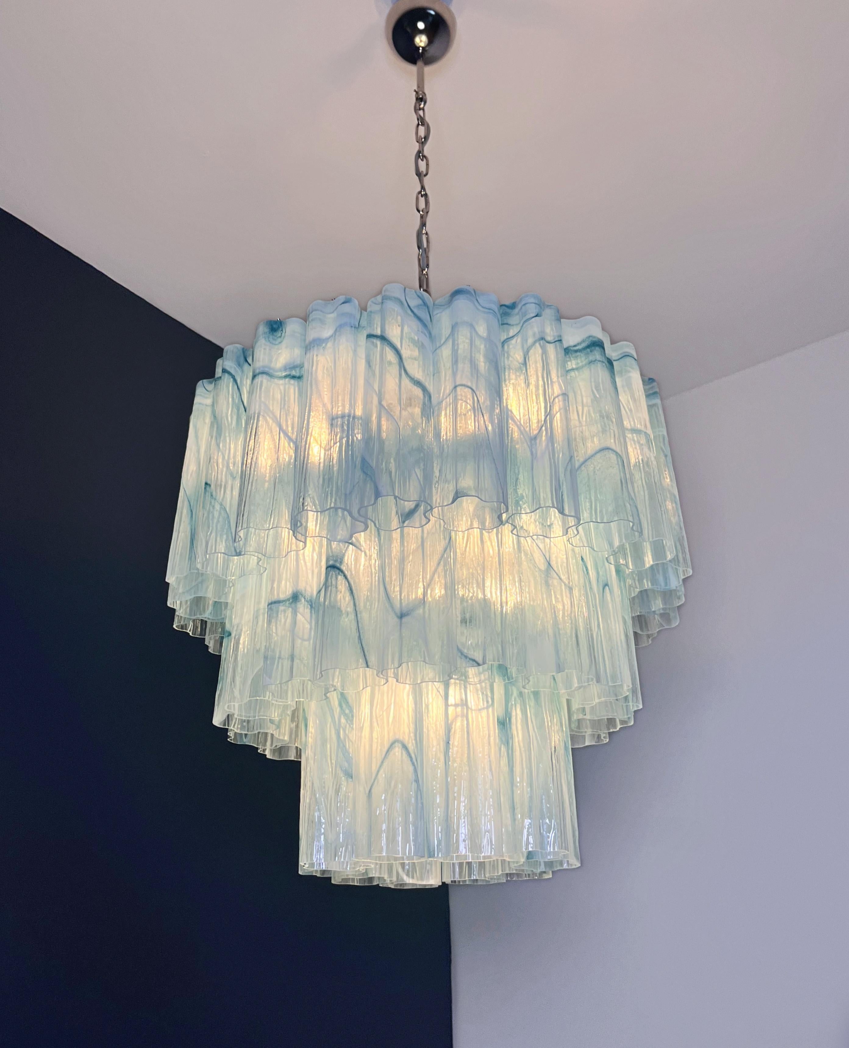 Large three-Tier Murano 52 blue alabaster glass tubes For Sale 6