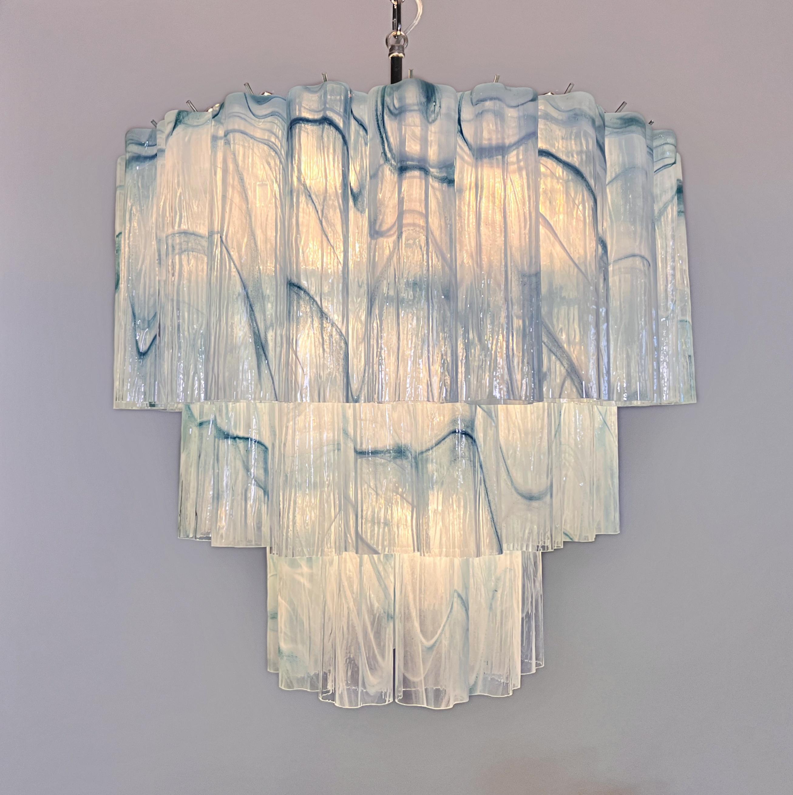 Large three-Tier Murano 52 blue alabaster glass tubes For Sale 7