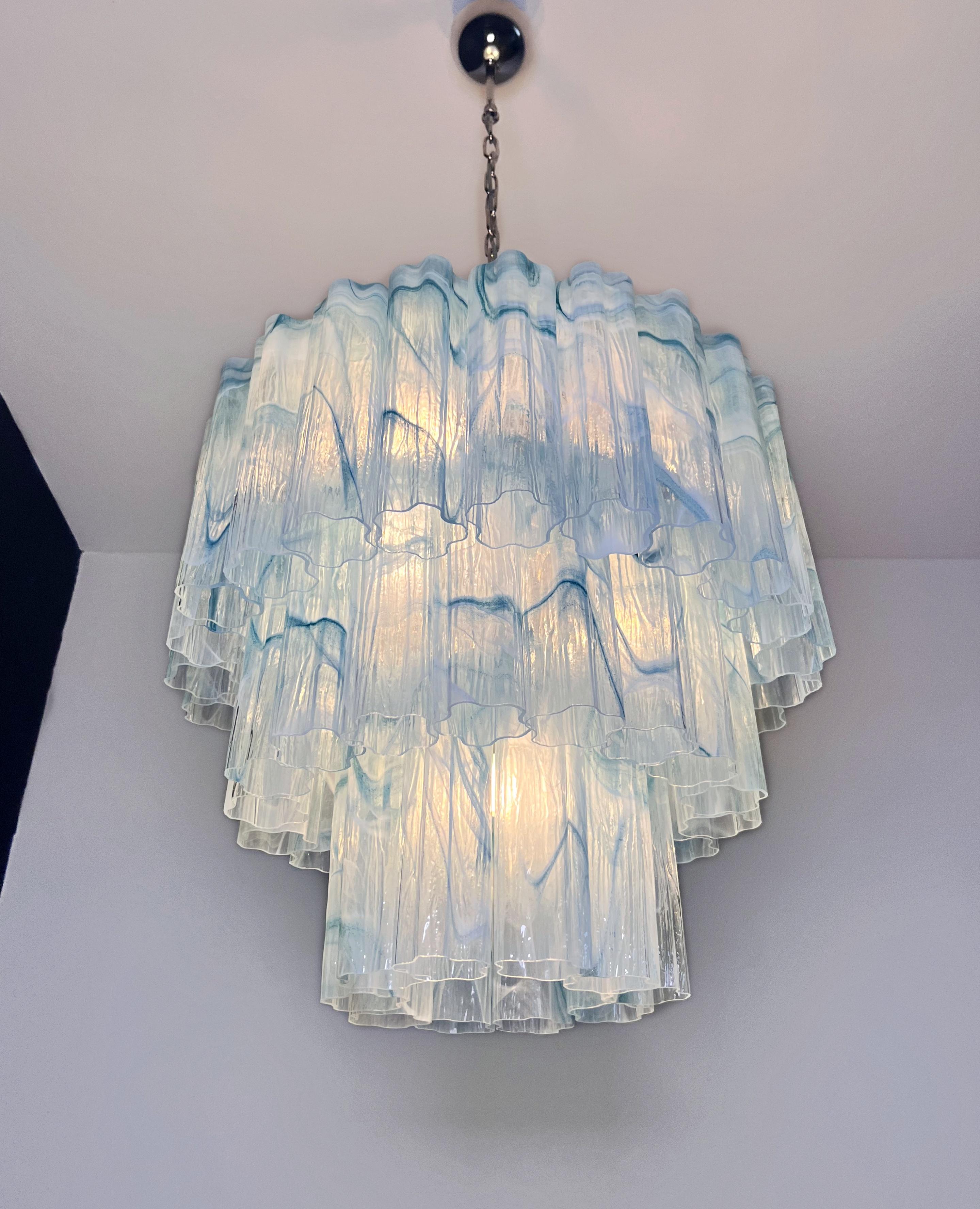 Large three-Tier Murano 52 blue alabaster glass tubes For Sale 8