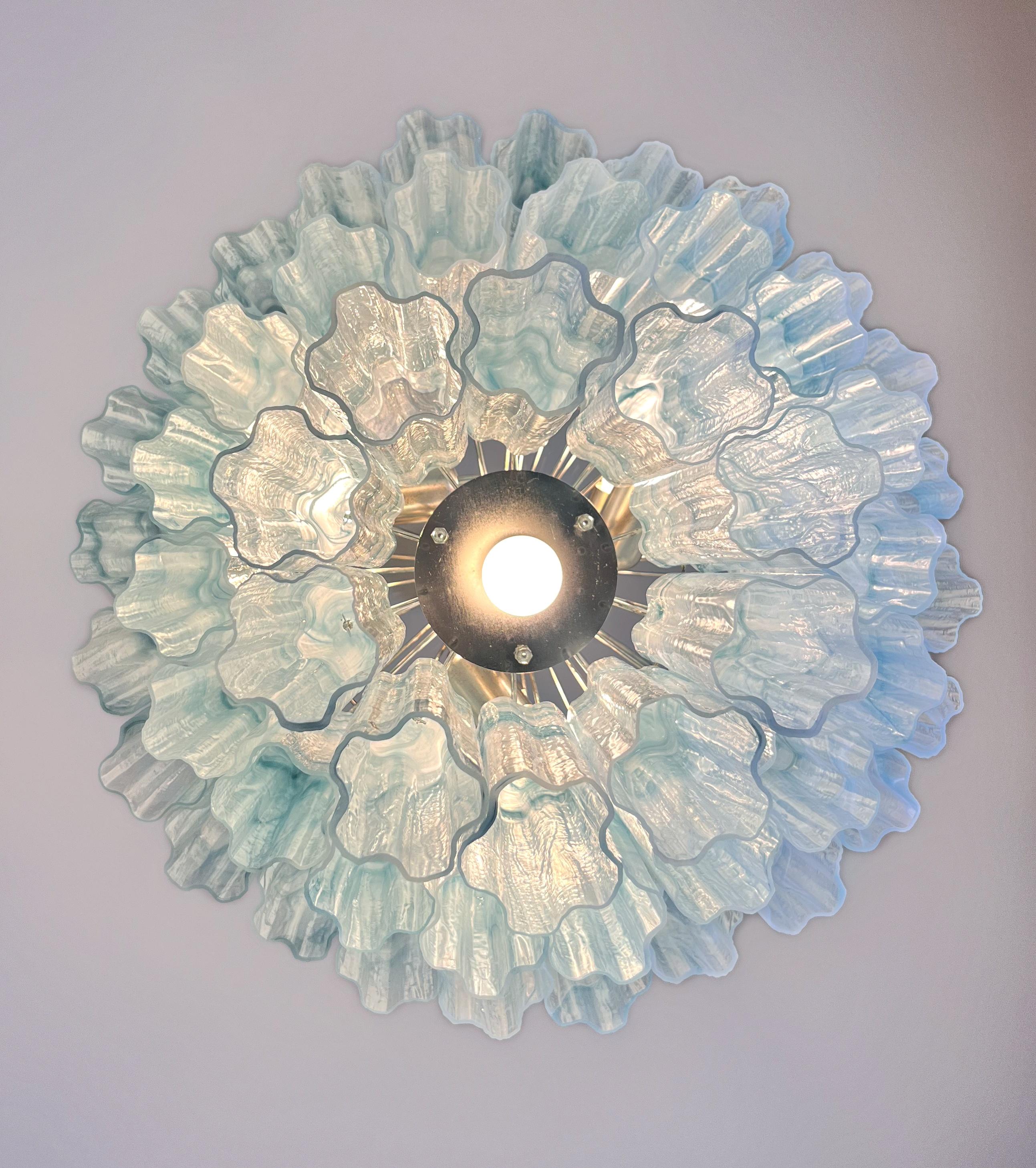 Large three-Tier Murano 52 blue alabaster glass tubes For Sale 9