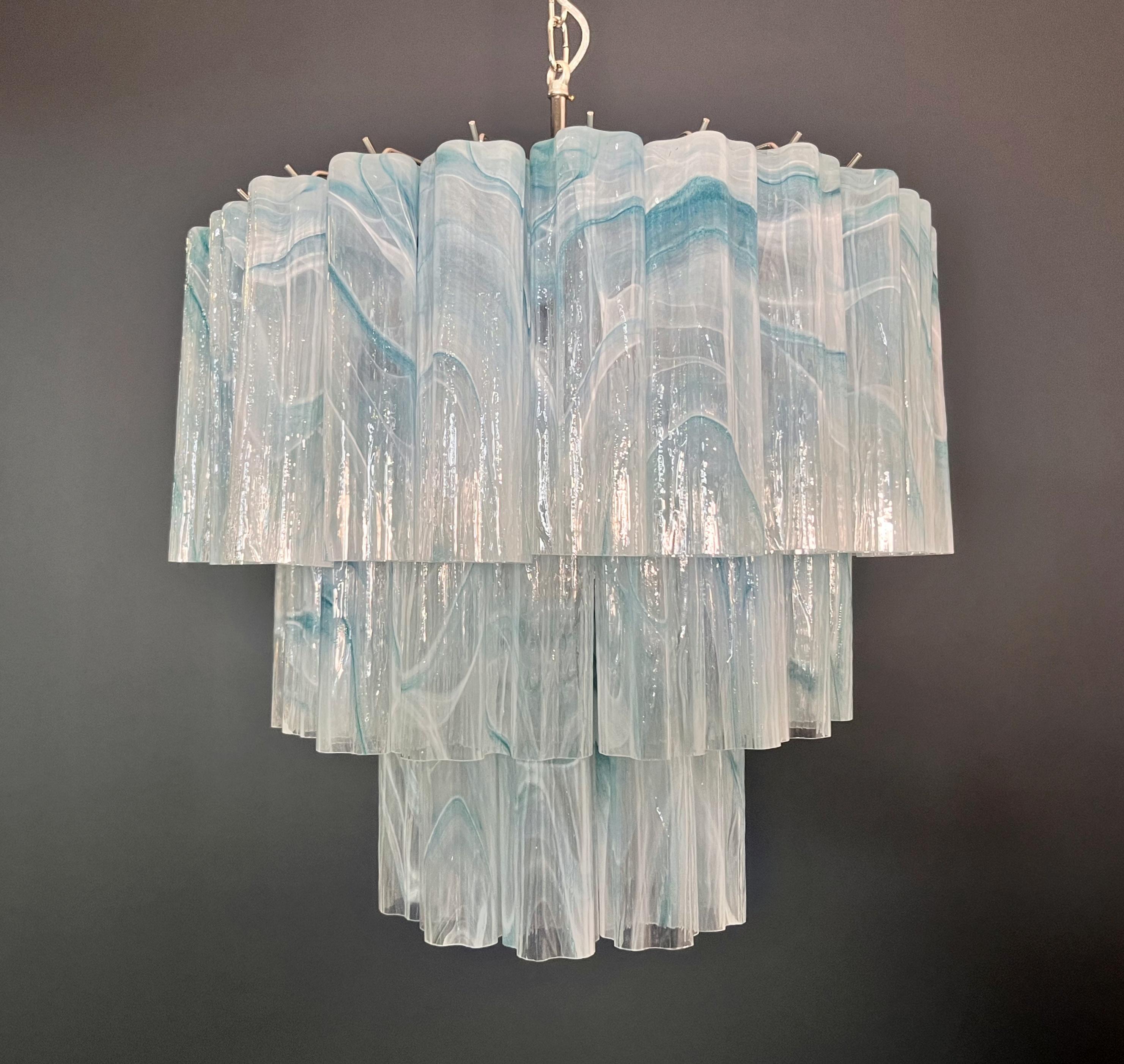 Italian Large three-Tier Murano 52 blue alabaster glass tubes For Sale