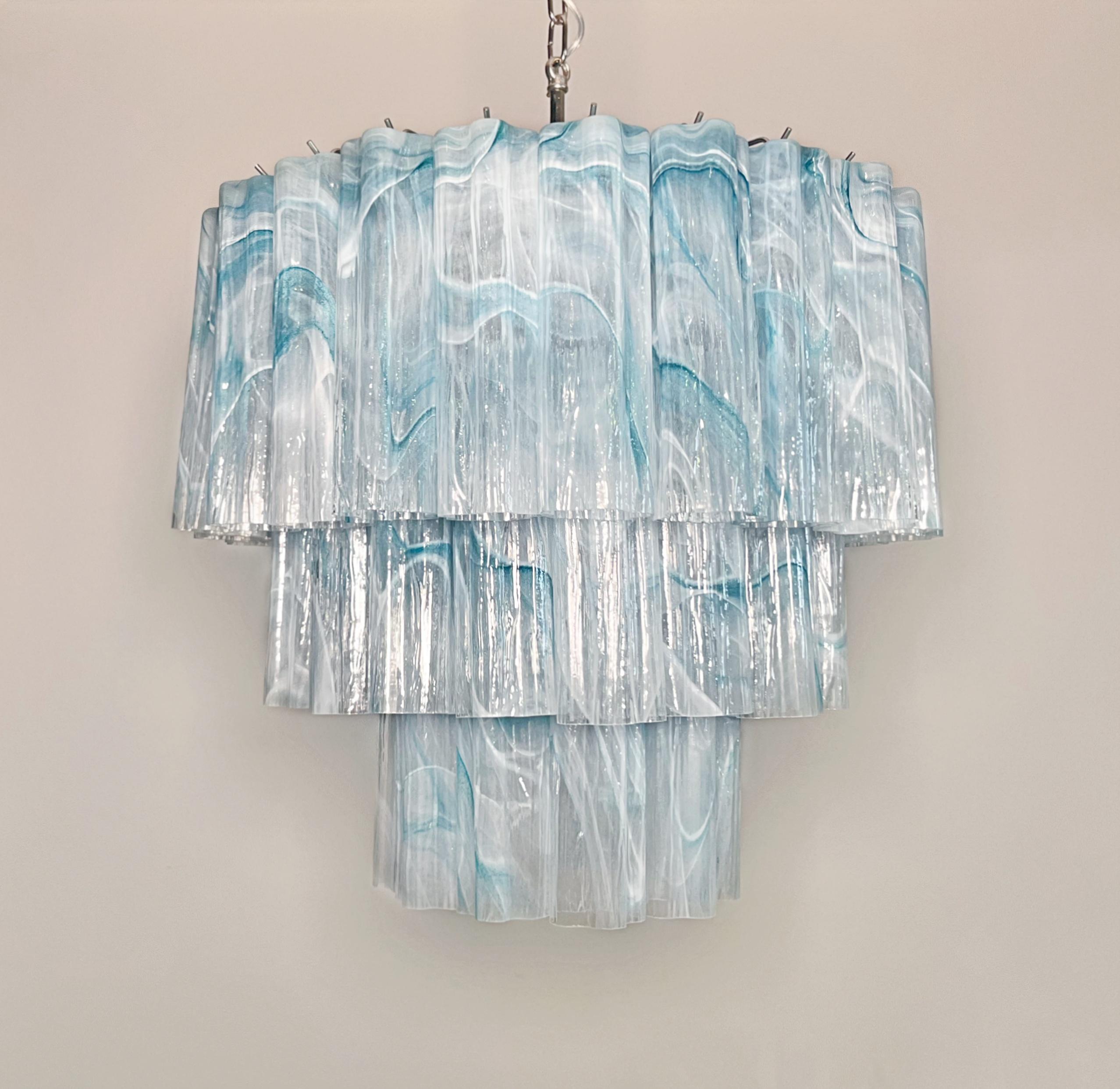 20th Century Large three-Tier Murano 52 blue alabaster glass tubes For Sale