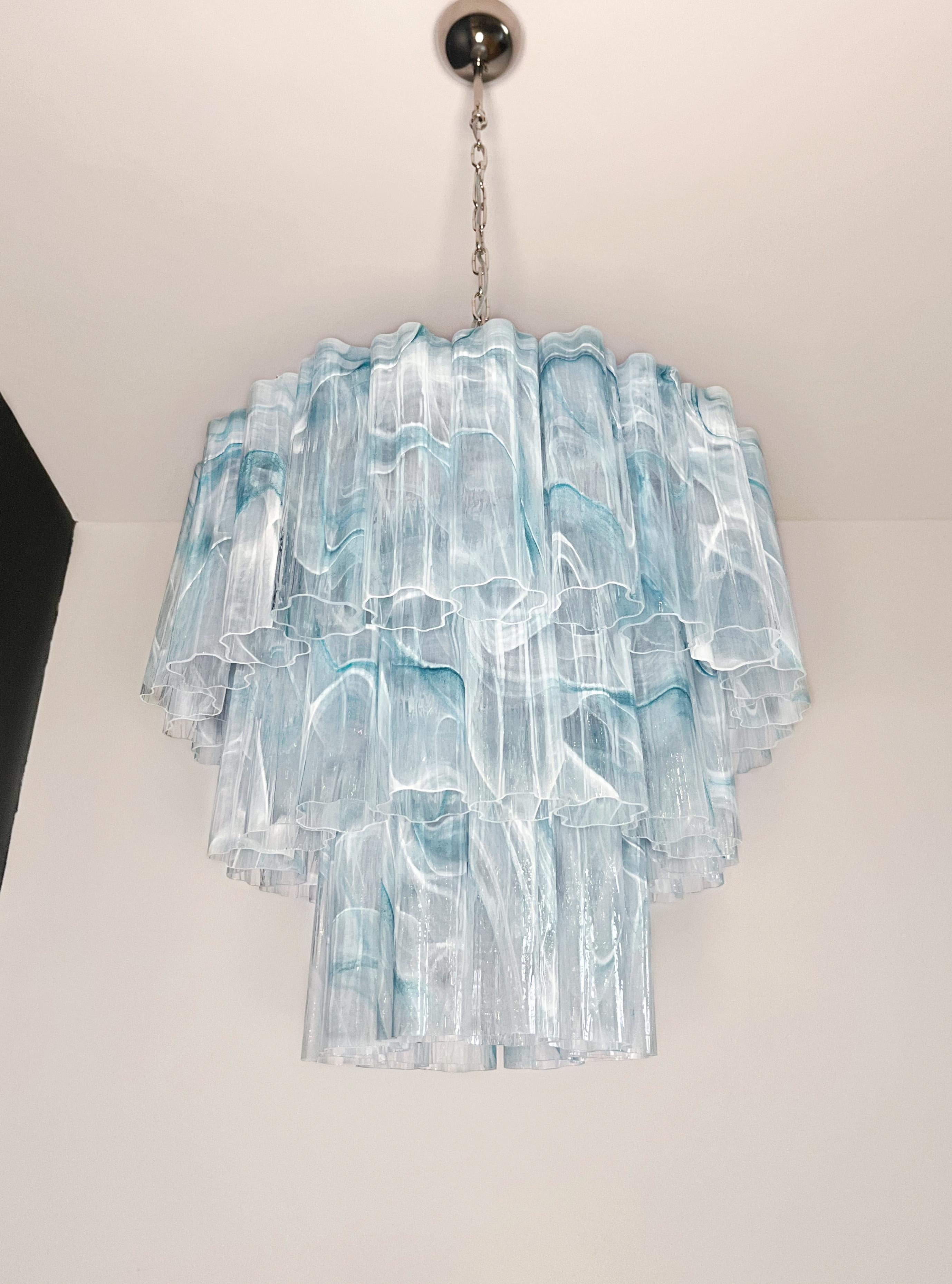 Blown Glass Large three-Tier Murano 52 blue alabaster glass tubes For Sale