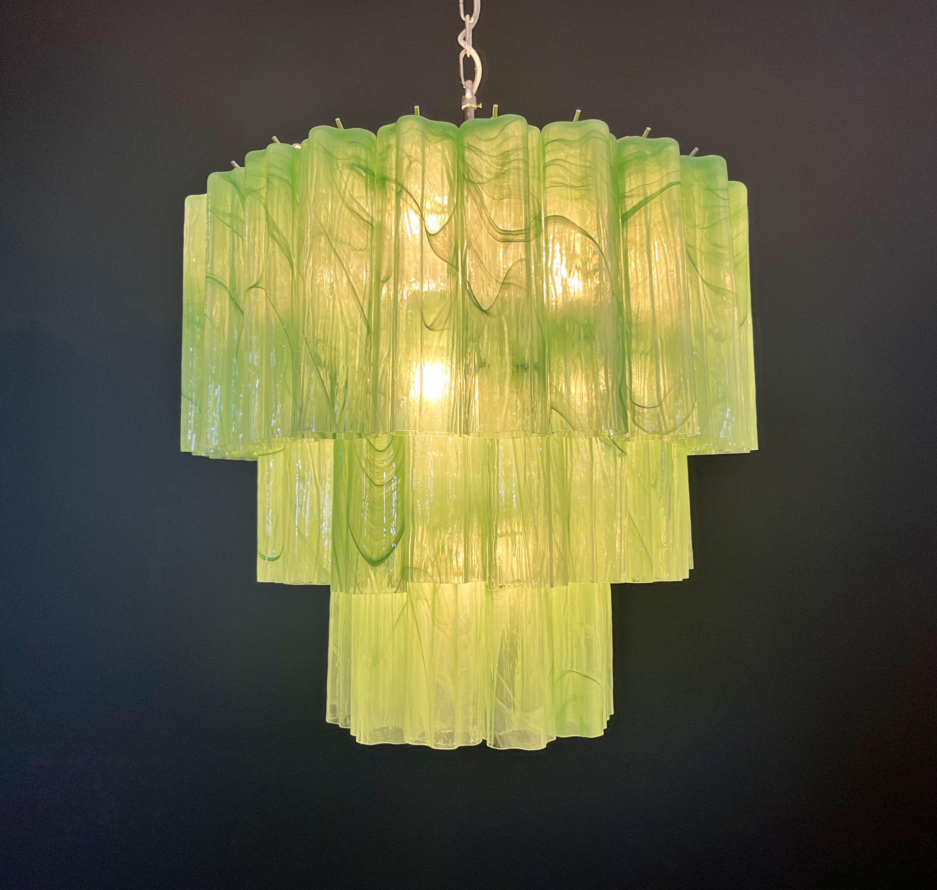 Large three-Tier Murano 52 green alabaster glass tubes For Sale 4