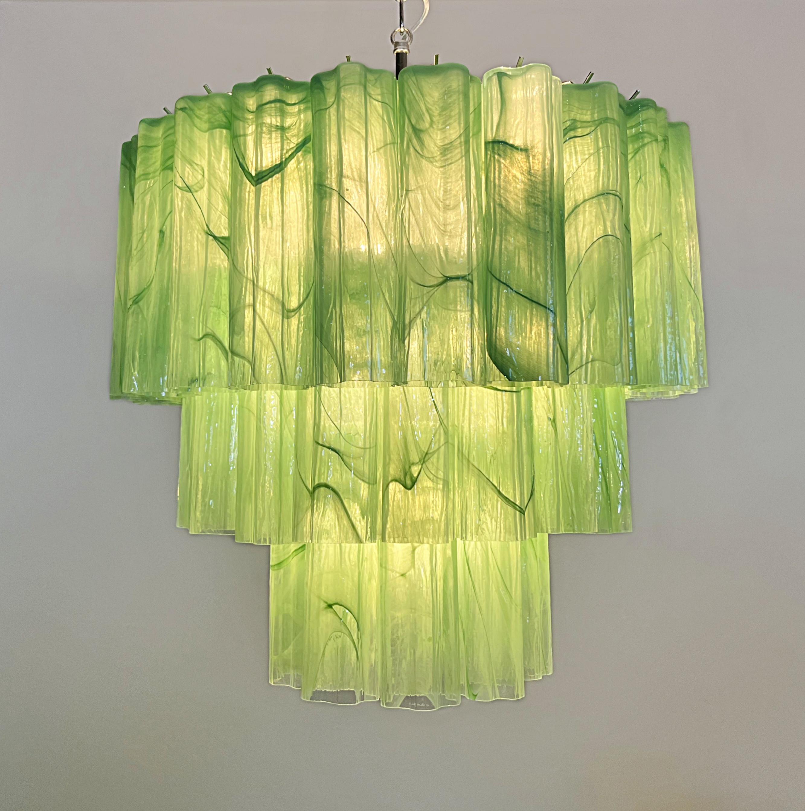 Large three-Tier Murano 52 green alabaster glass tubes For Sale 7