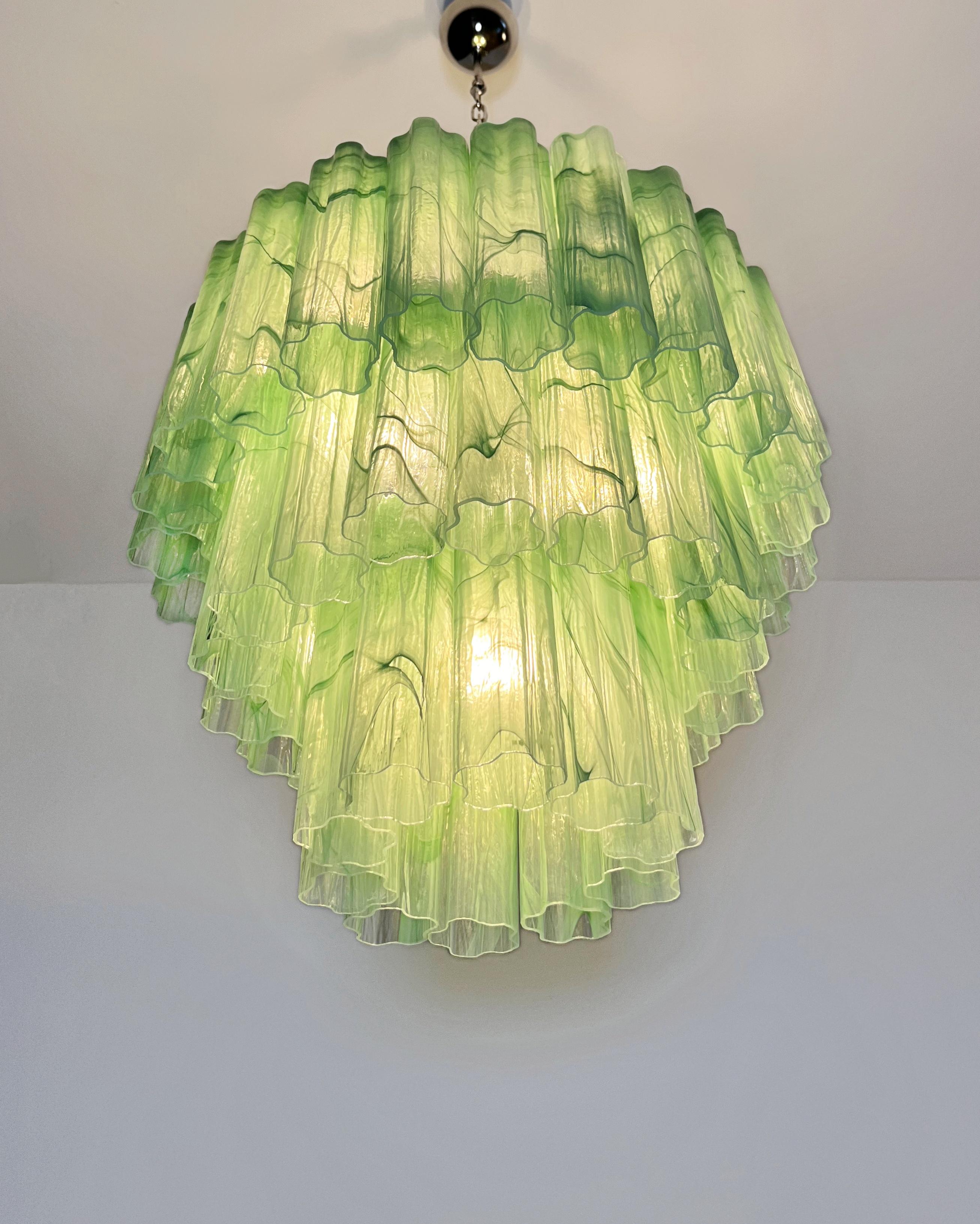 Large three-Tier Murano 52 green alabaster glass tubes For Sale 8