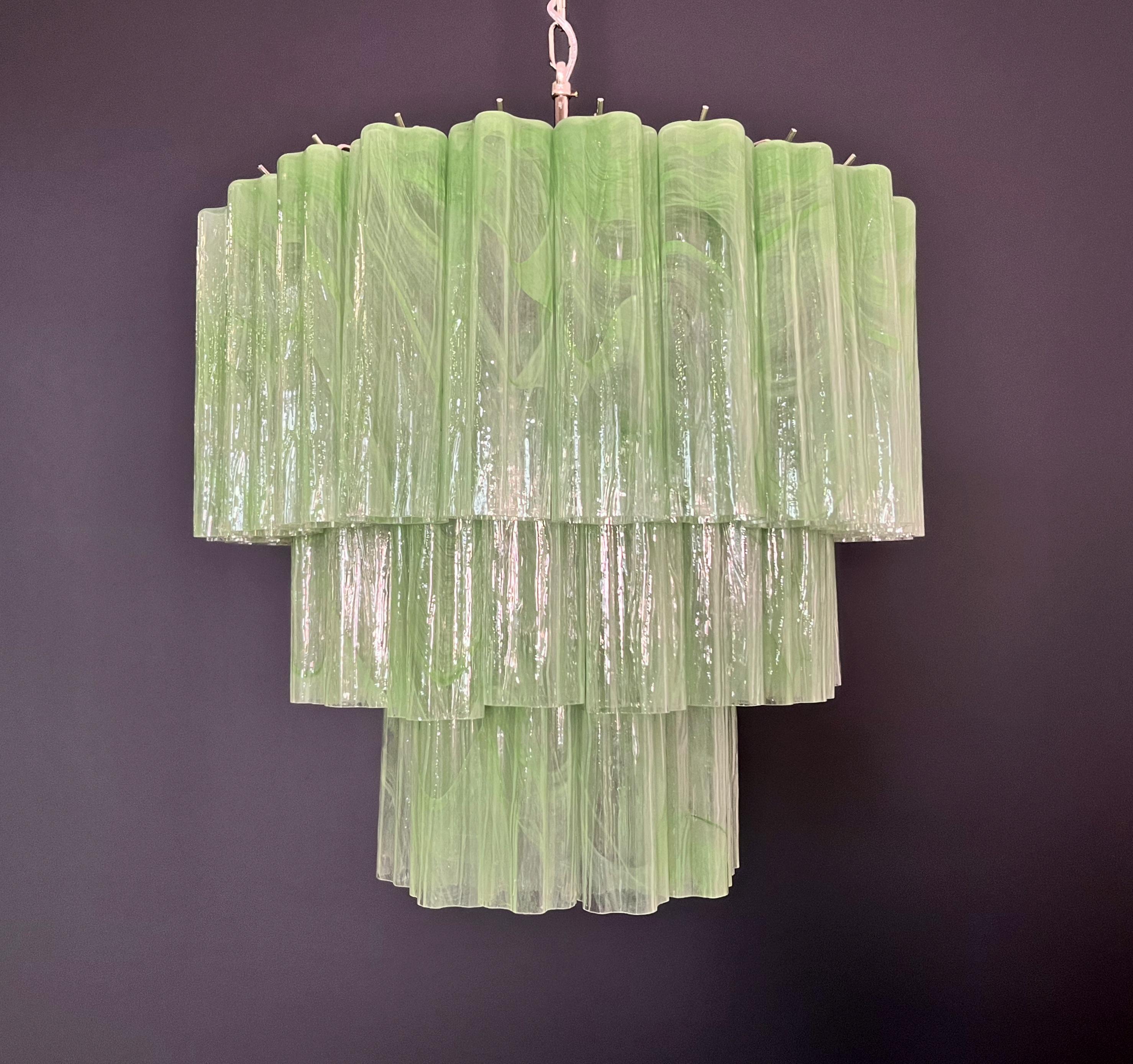 Mid-Century Modern Large three-Tier Murano 52 green alabaster glass tubes For Sale