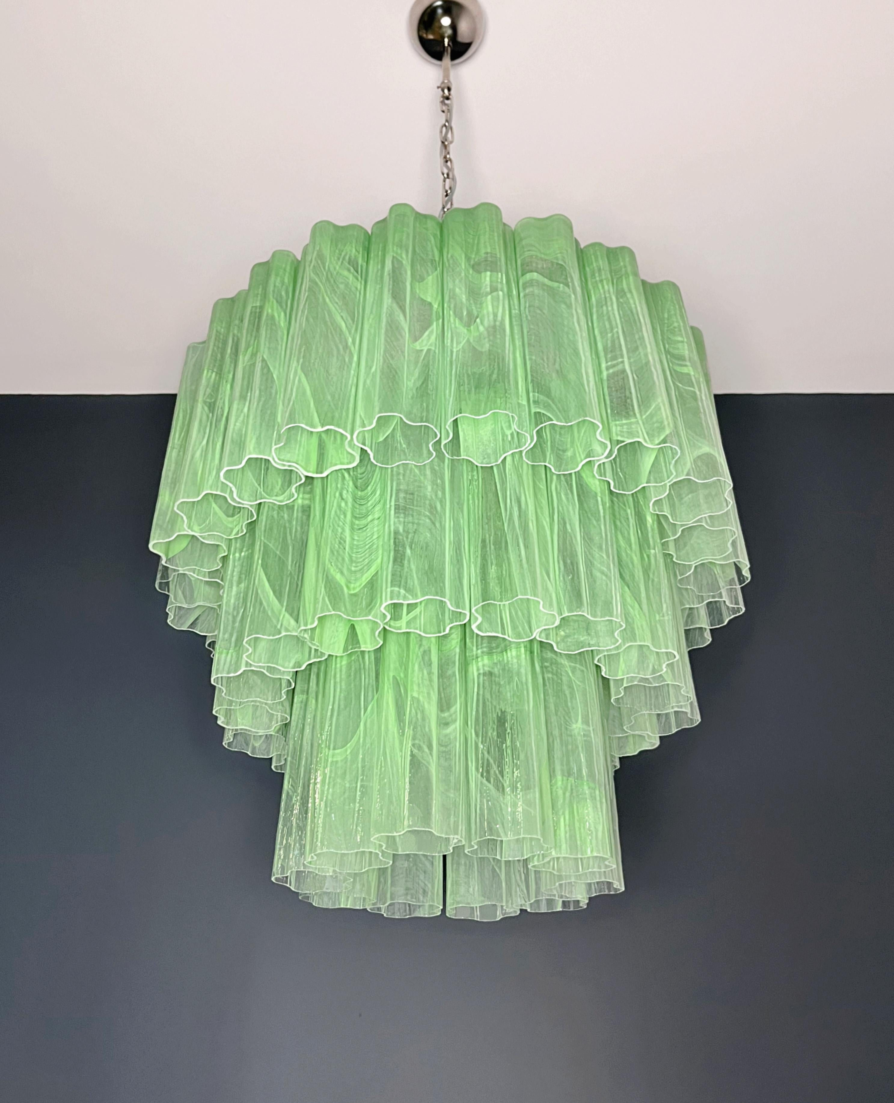 Galvanized Large three-Tier Murano 52 green alabaster glass tubes For Sale