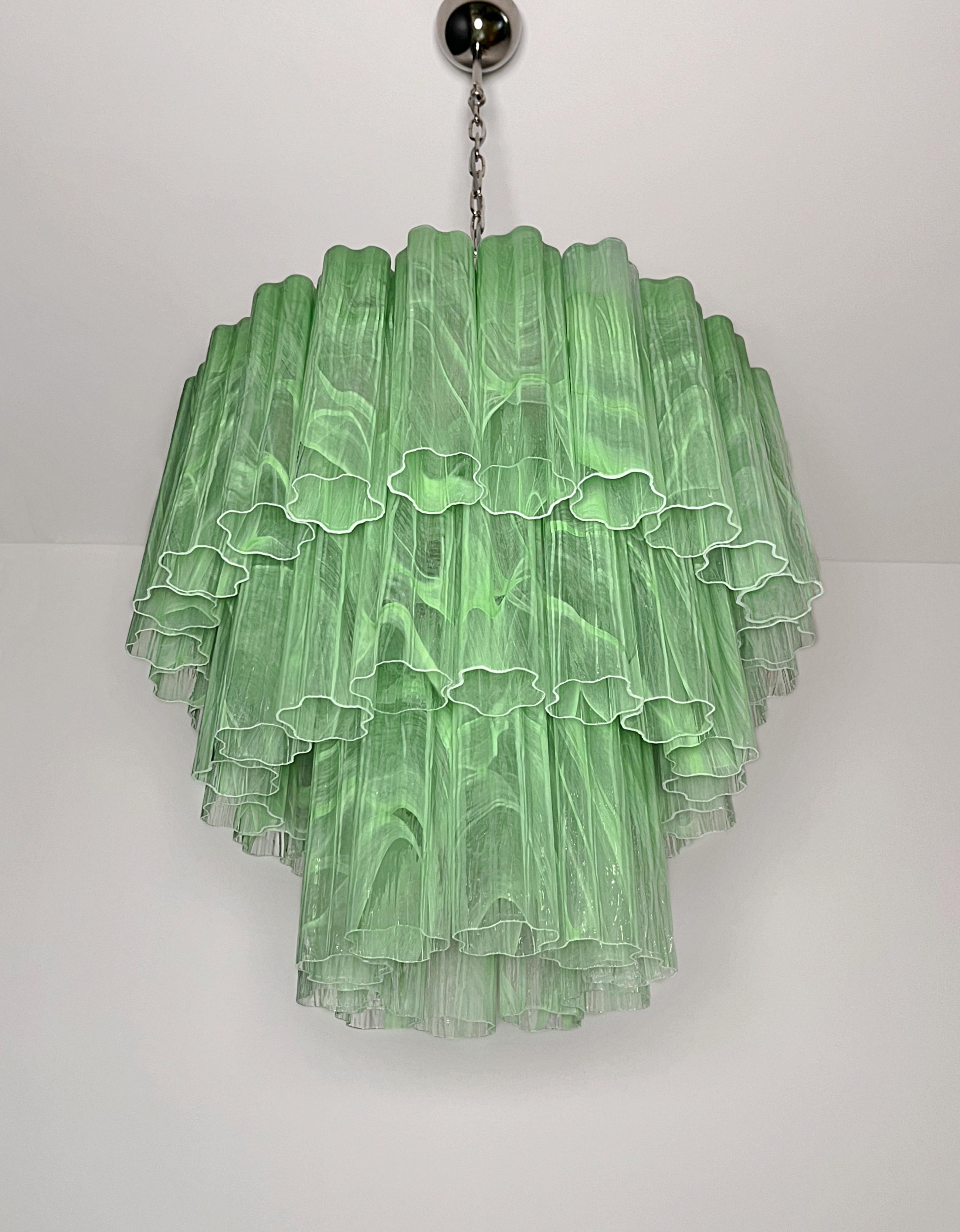 Art Glass Large three-Tier Murano 52 green alabaster glass tubes For Sale