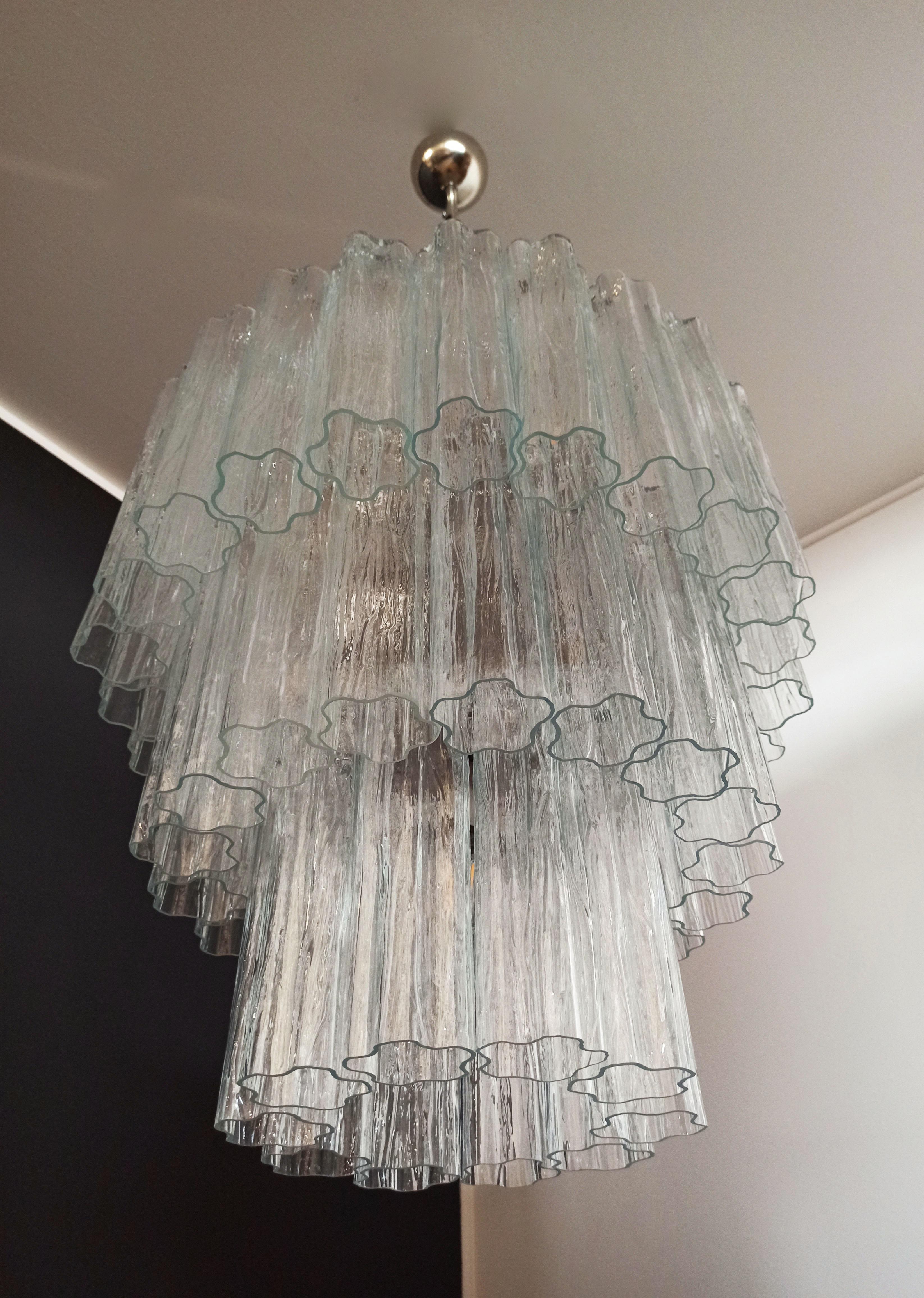 Large three-Tier Murano Glass Tube Chandelier - 52 glasses For Sale 8