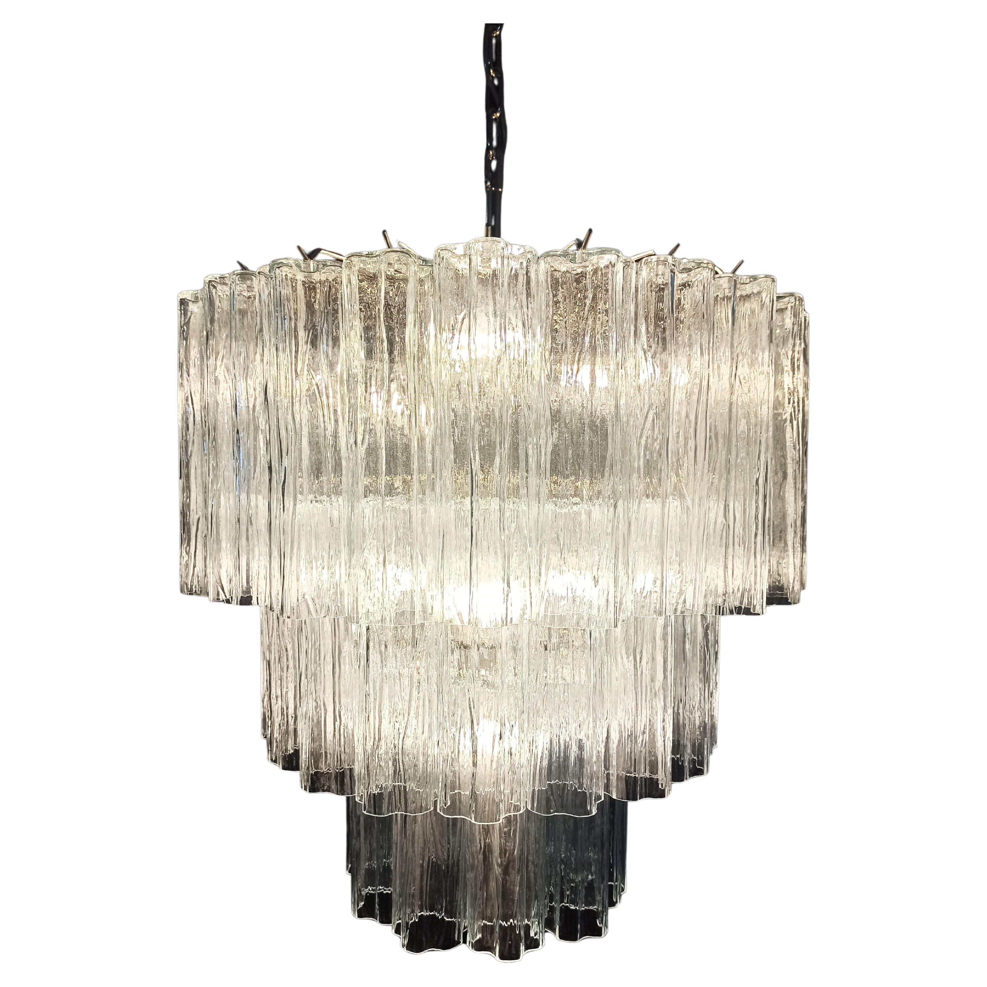 Mid-Century Modern Large three-Tier Murano Glass Tube Chandelier - 52 glasses For Sale