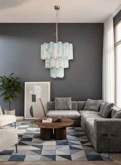 Large three-Tier Murano Glass Tube Chandelier - blue albaster