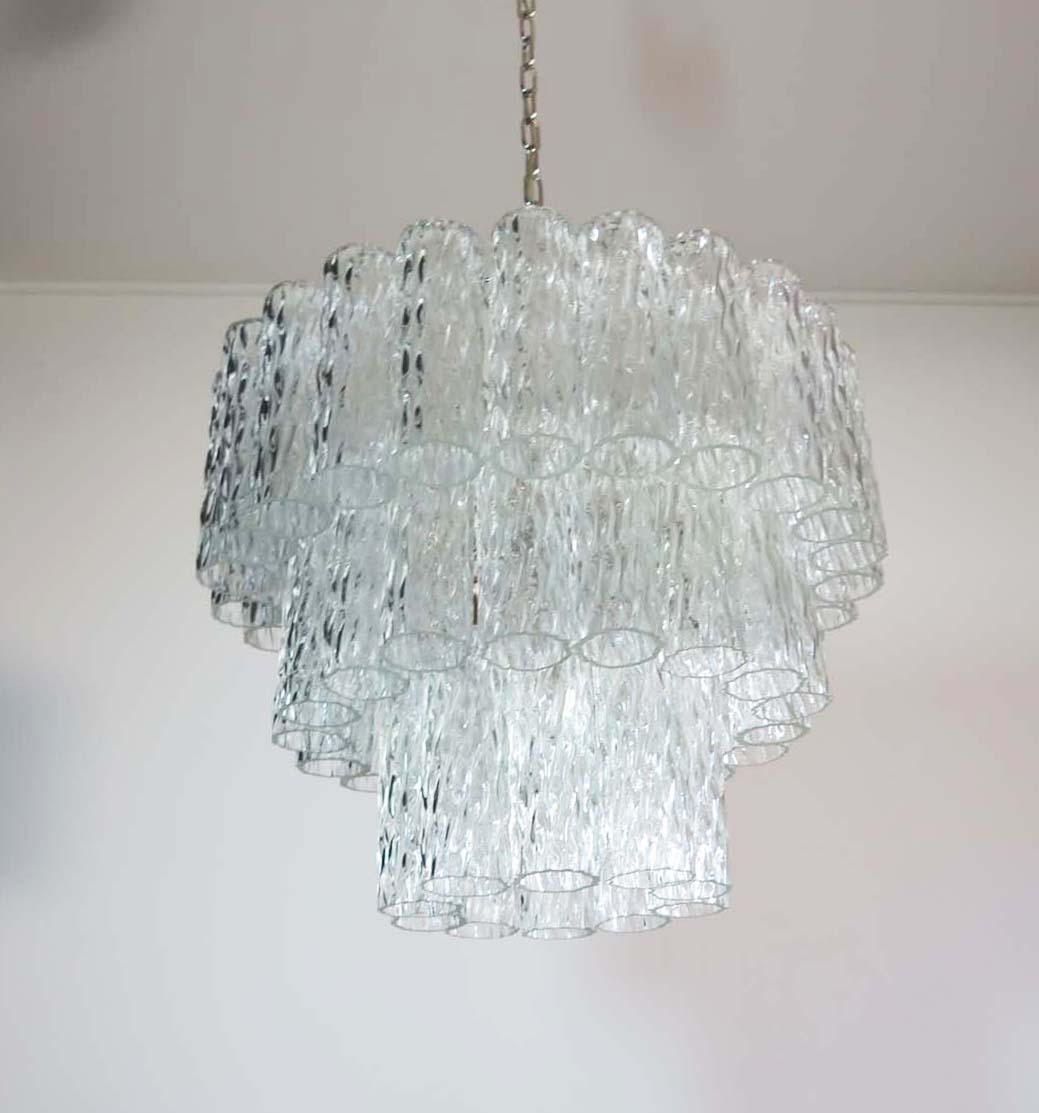 Large Three-Tier Murano Glass Tube Chandelier For Sale 4