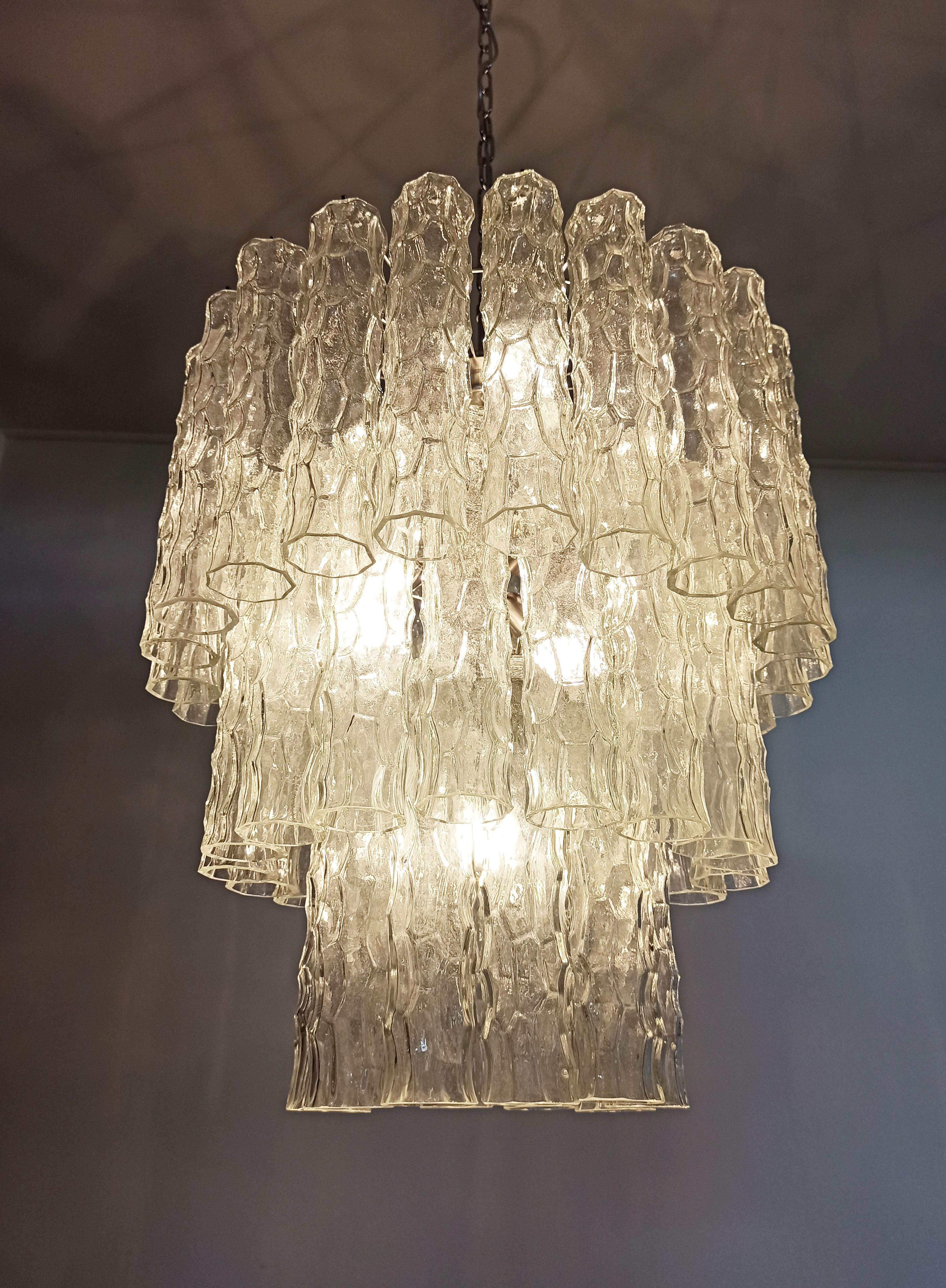 Large Three-Tier Murano Glass Tube Chandelier For Sale 6