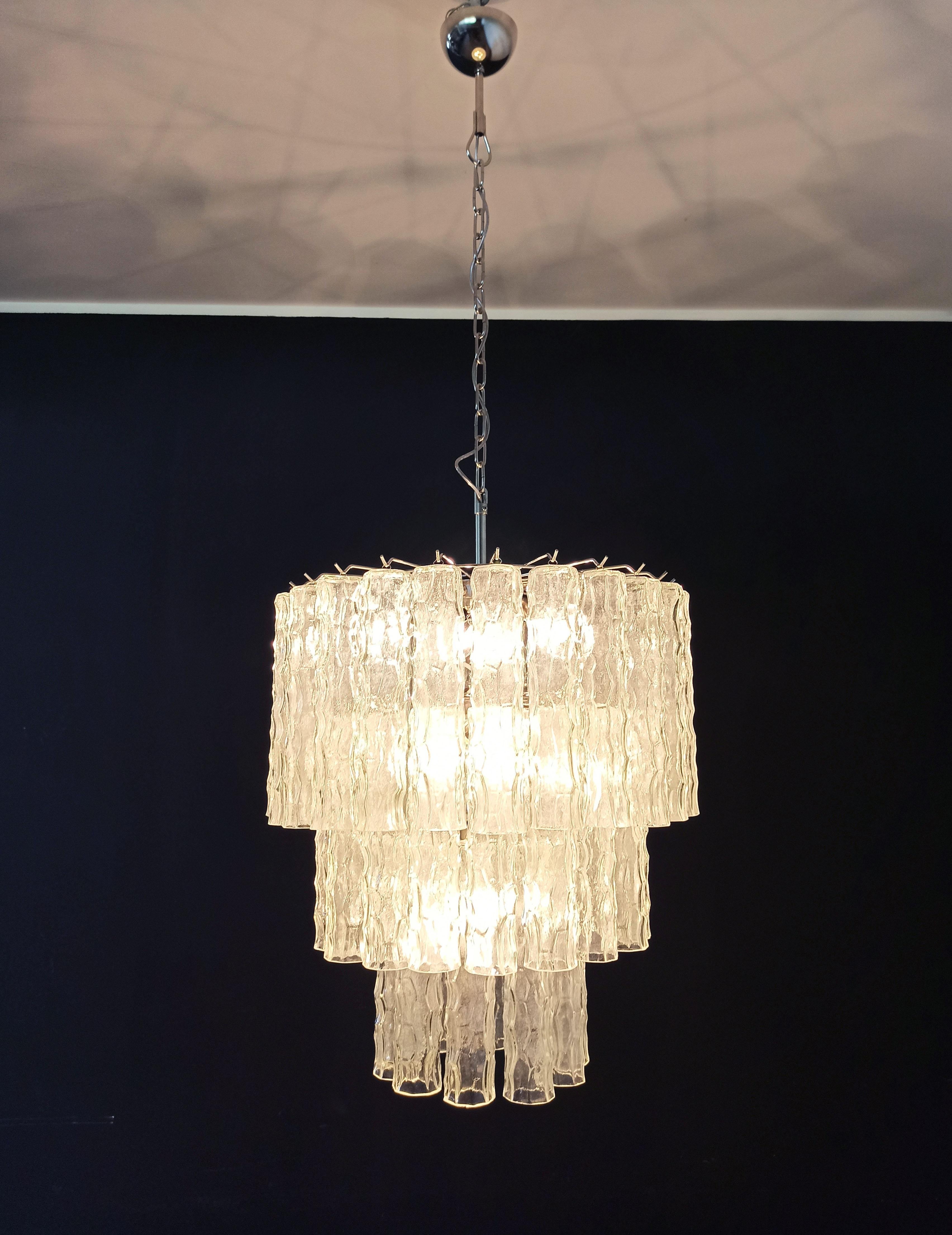 Large Three-Tier Murano Glass Tube Chandelier For Sale 9