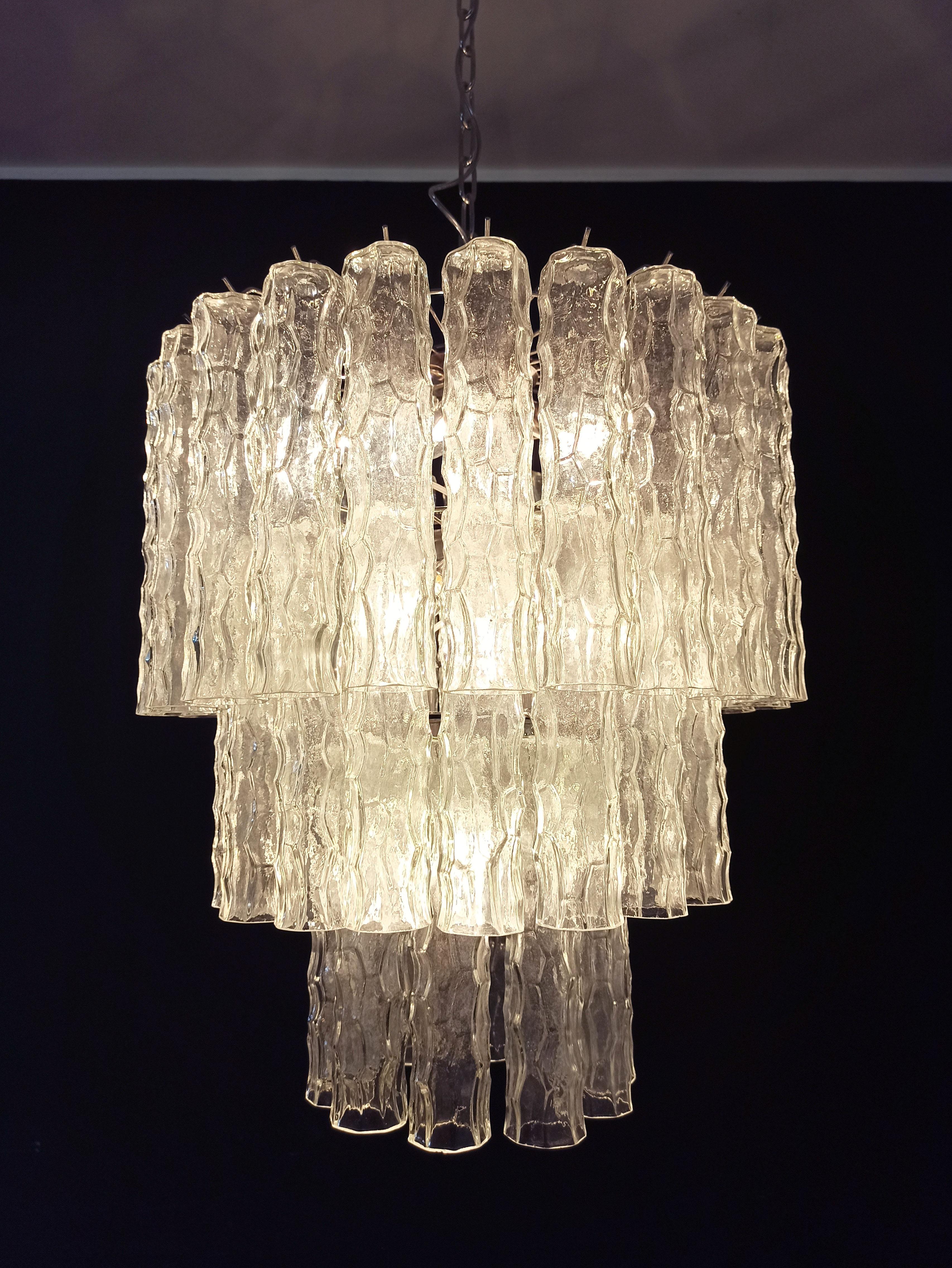 Large Three-Tier Murano Glass Tube Chandelier For Sale 12