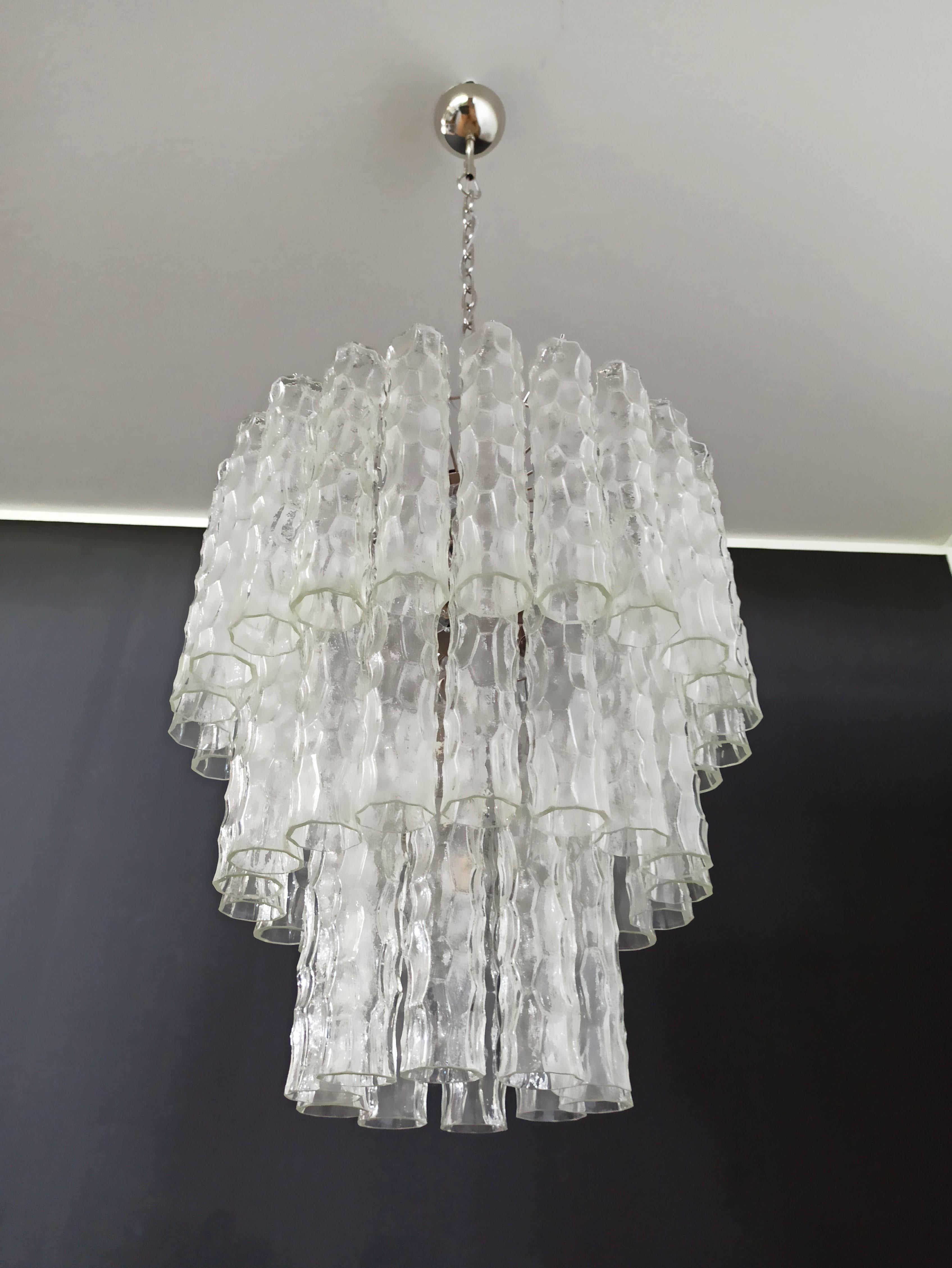 Mid-Century Modern Large Three-Tier Murano Glass Tube Chandelier For Sale