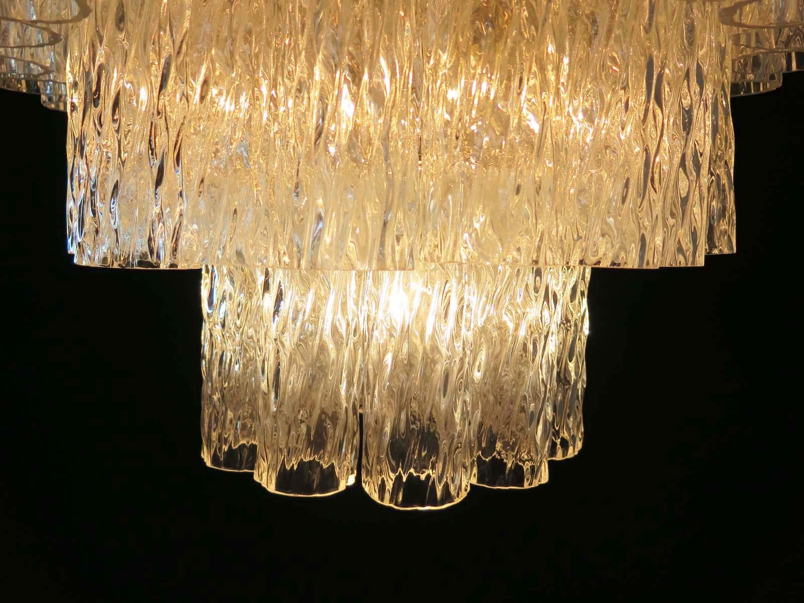 Italian Large Three-Tier Murano Glass Tube Chandelier For Sale