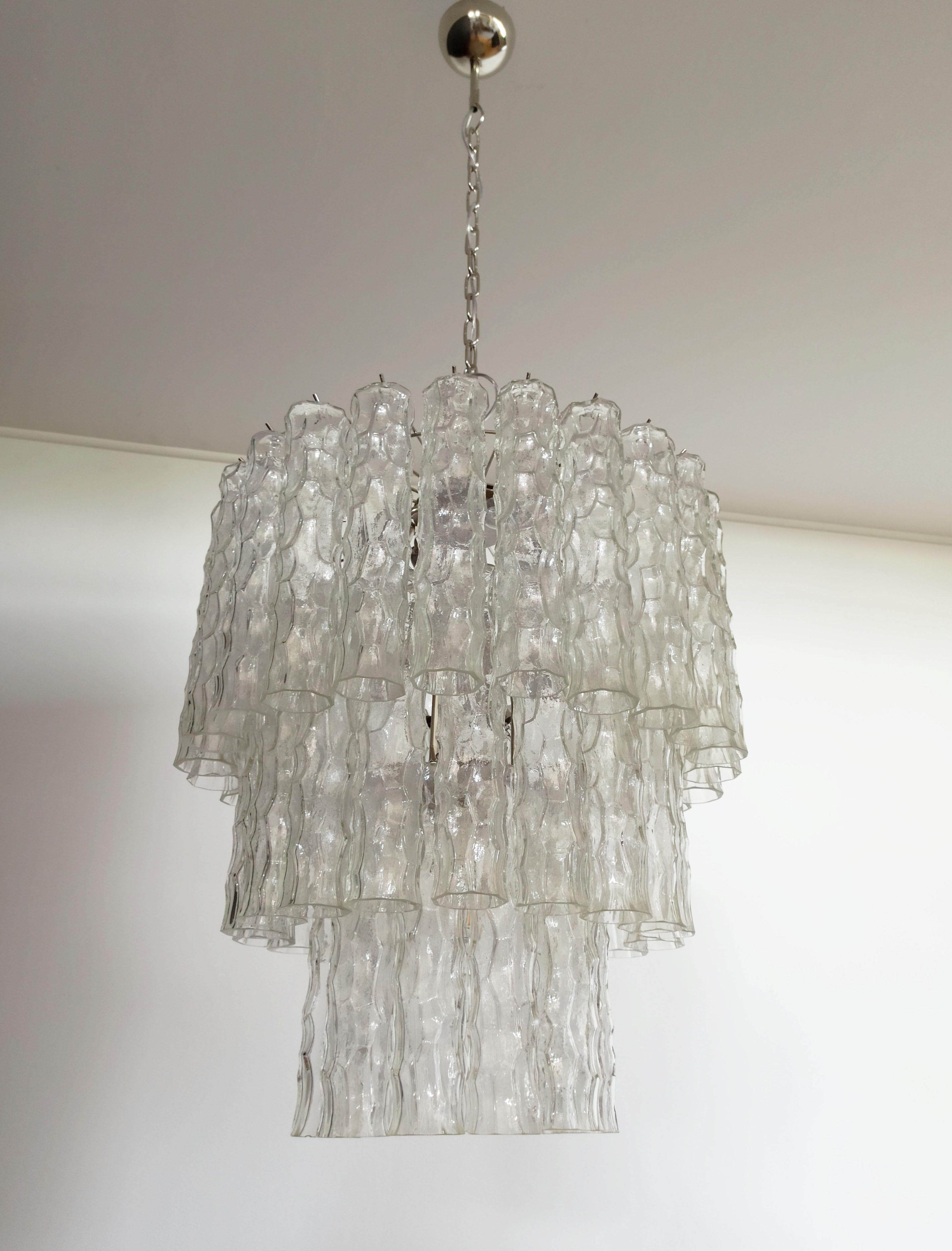 Galvanized Large Three-Tier Murano Glass Tube Chandelier For Sale