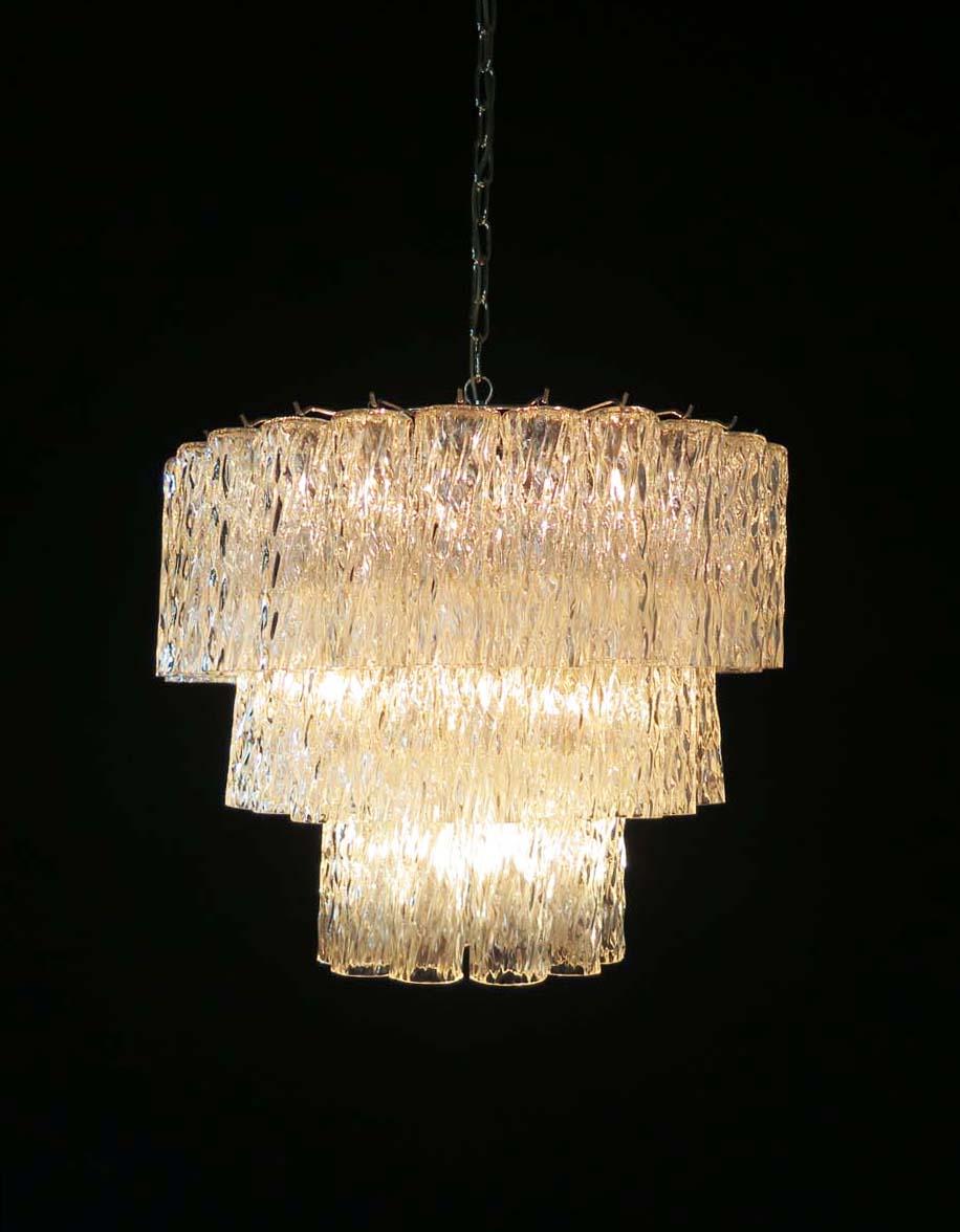 Late 20th Century Large Three-Tier Murano Glass Tube Chandelier