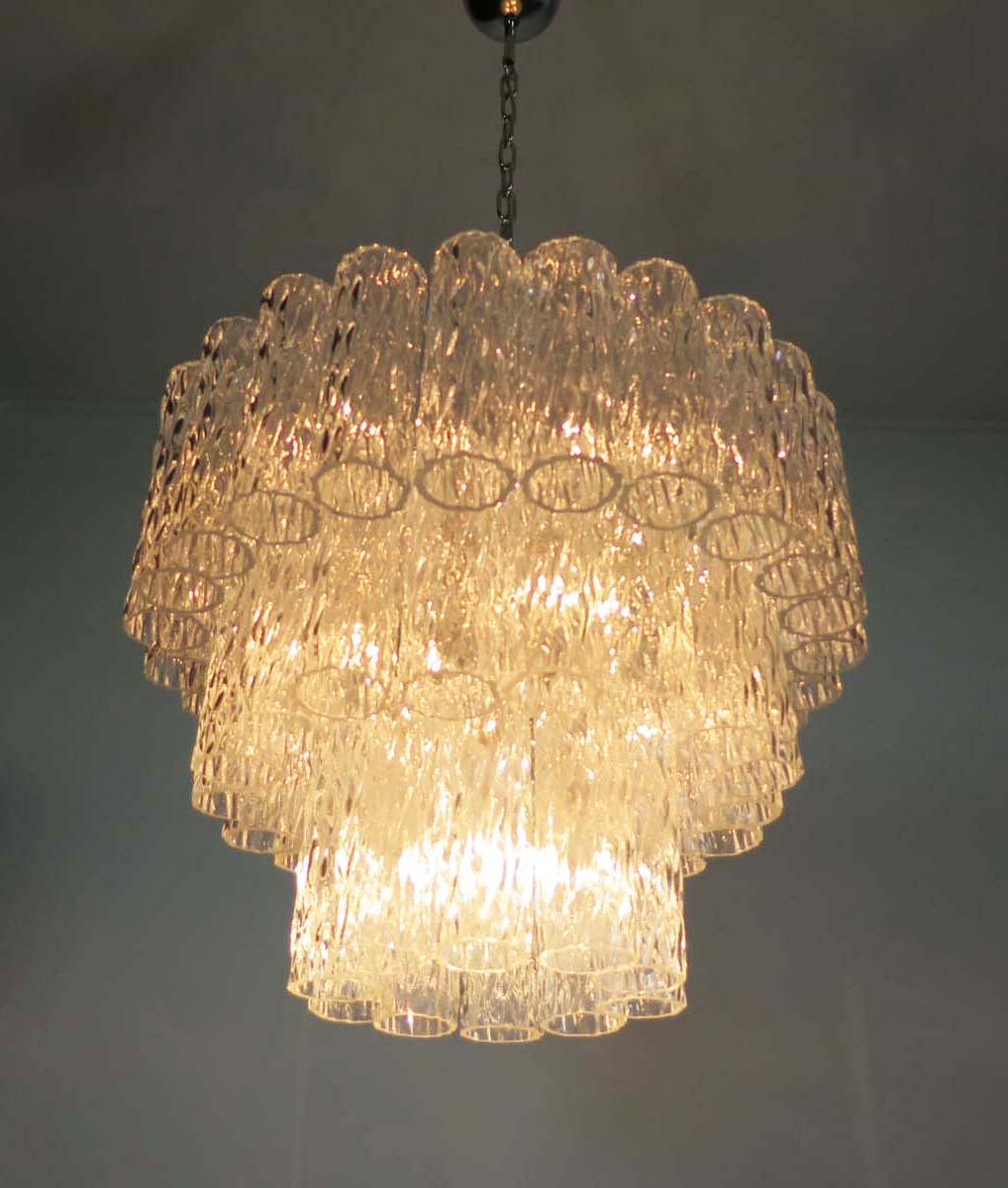Large Three-Tier Murano Glass Tube Chandelier For Sale 1