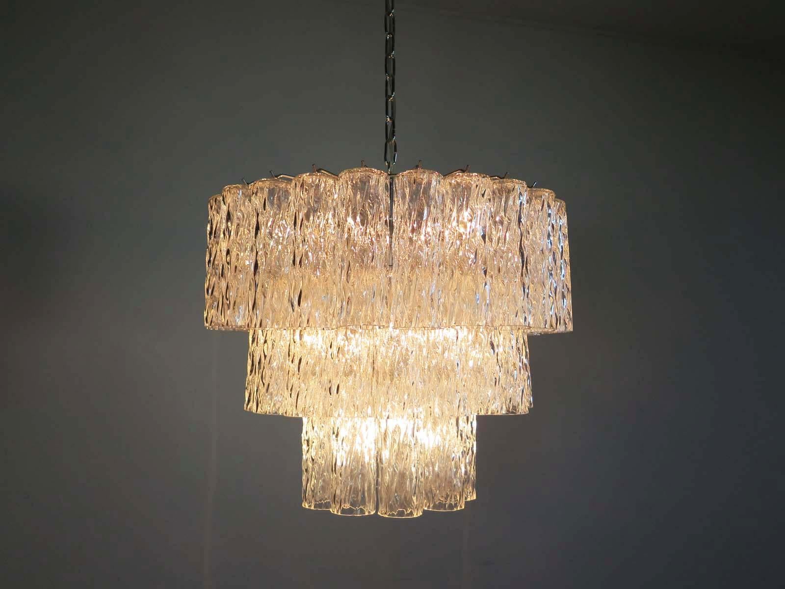 Large Three-Tier Murano Glass Tube Chandelier For Sale 2
