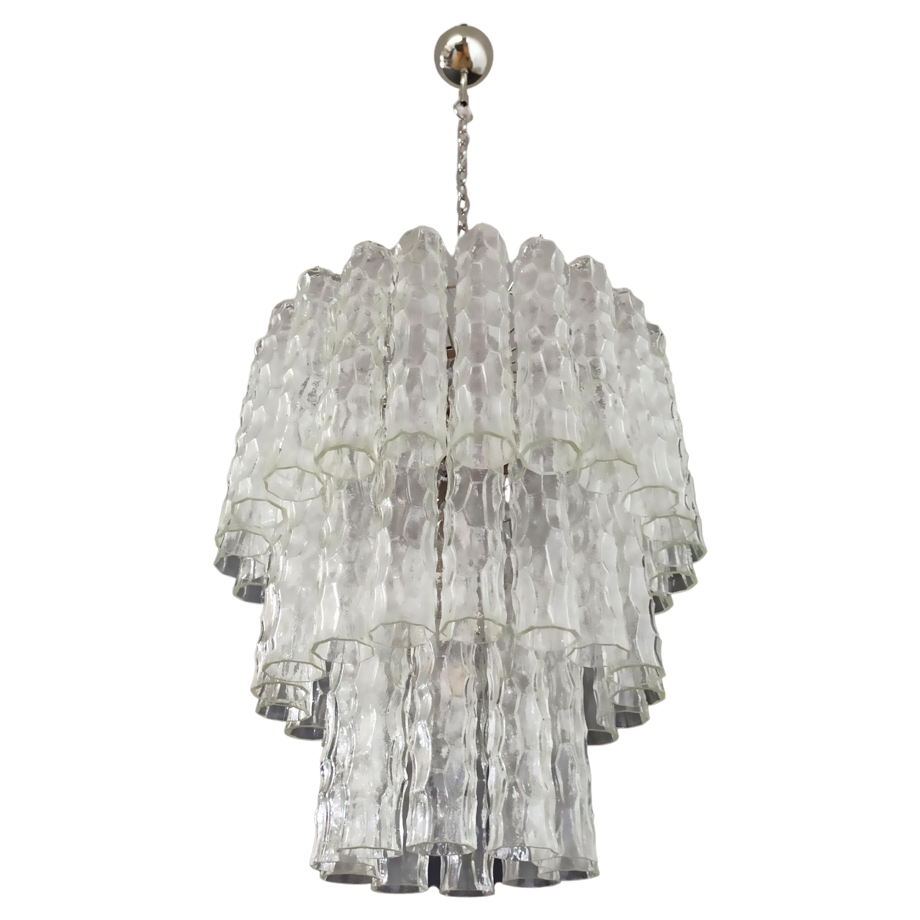 Large Three-Tier Murano Glass Tube Chandelier For Sale