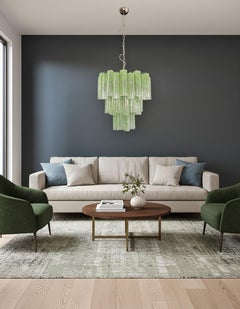 Large three-Tier Murano Glass Tube Chandelier - green albaster