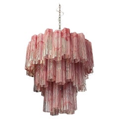 Large Three-Tier Murano Glass Tube Chandelier, Pink Albaster