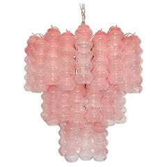 Large three-Tier Murano Glass Tube Chandelier - pink albaster