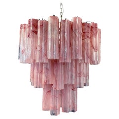 Large Three-Tier Murano Glass Tube Chandelier, Pink Albaster