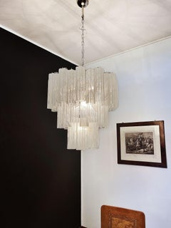 Large three-Tier Murano Glass Tube Chandelier - white albaster